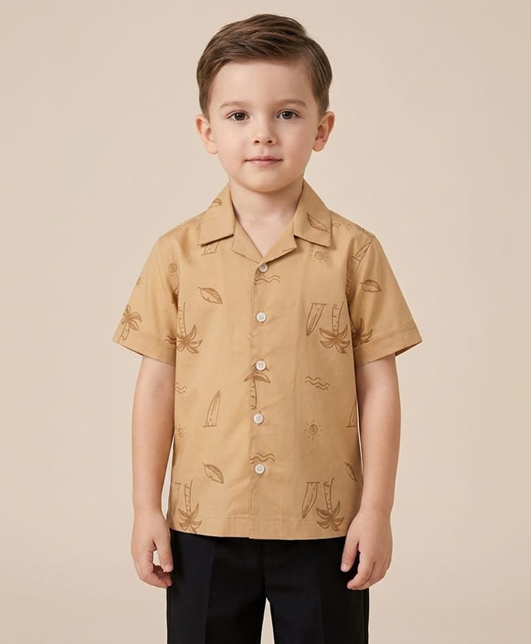 Rikidoos Cotton Woven Half Sleeves Tropical Theme Printed Shirt - Khaki-picture-12