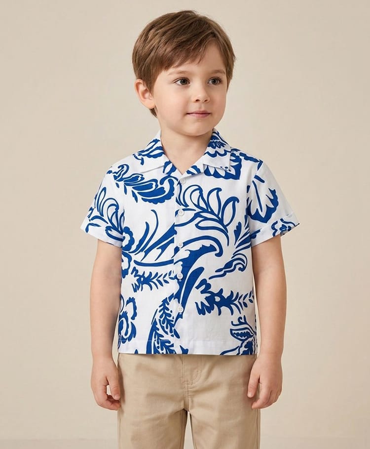 Rikidoos Cotton Woven Half Sleeves Leaves Printed Shirt - White-image-31