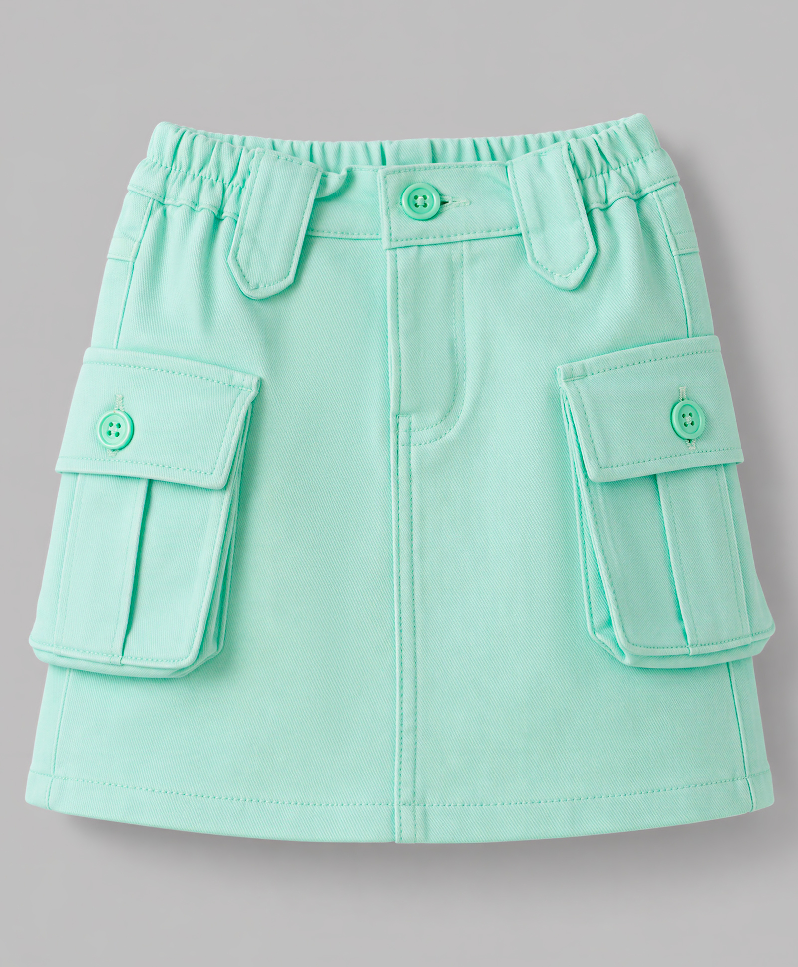 Olio Kids Cotton Woven Knee Length Solid Skirt With Cargo Pockets - Sea Green-picture-15