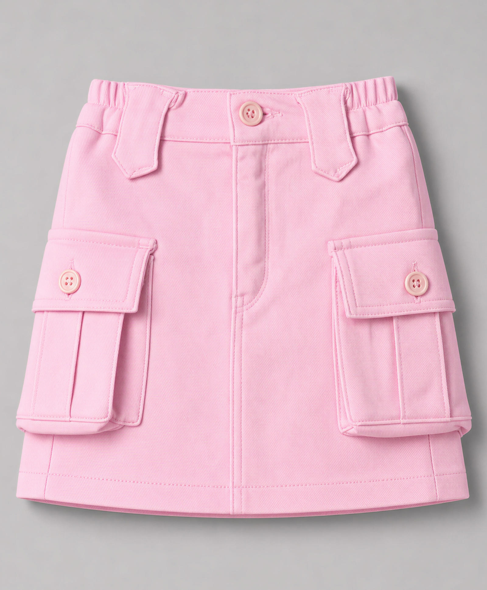 Olio Kids Cotton Woven Knee Length Solid Skirt With Cargo Pockets - Pink-picture-17