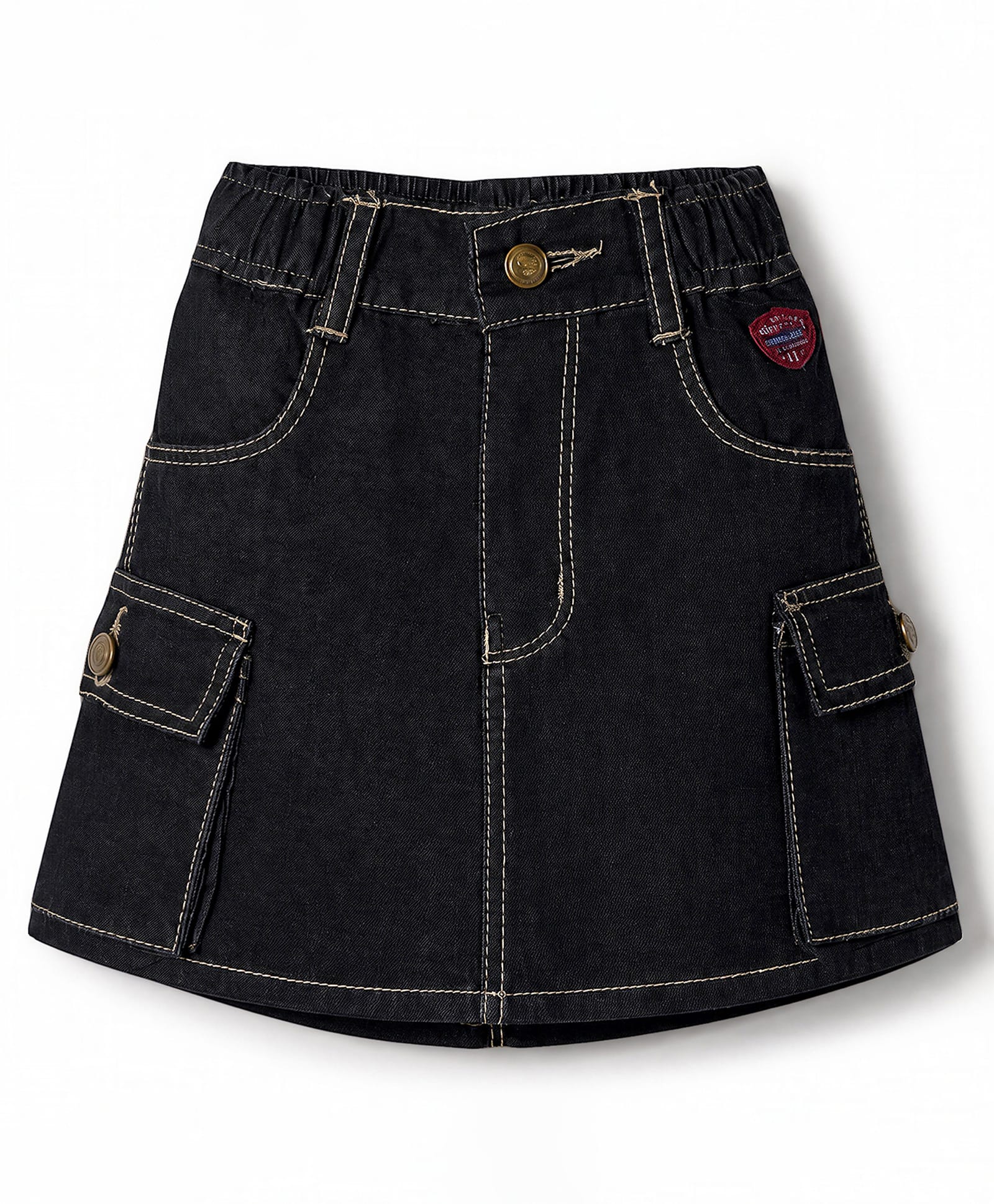 Olio Kids Denim Woven Knee Length Skirts with Pockets - Black-picture-44