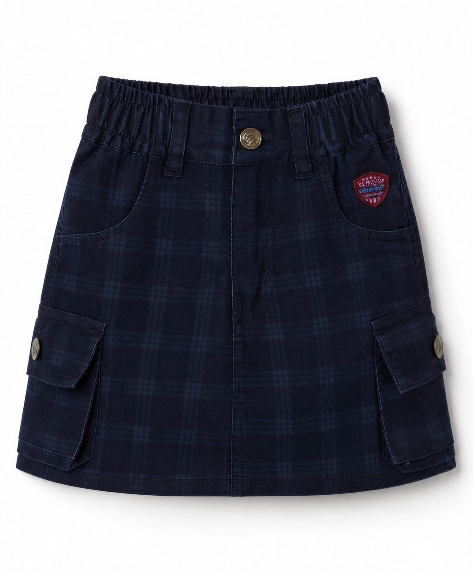 Olio Kids Denim Woven Knee Length Skirt with Text Patch- Navy Blue-image-29