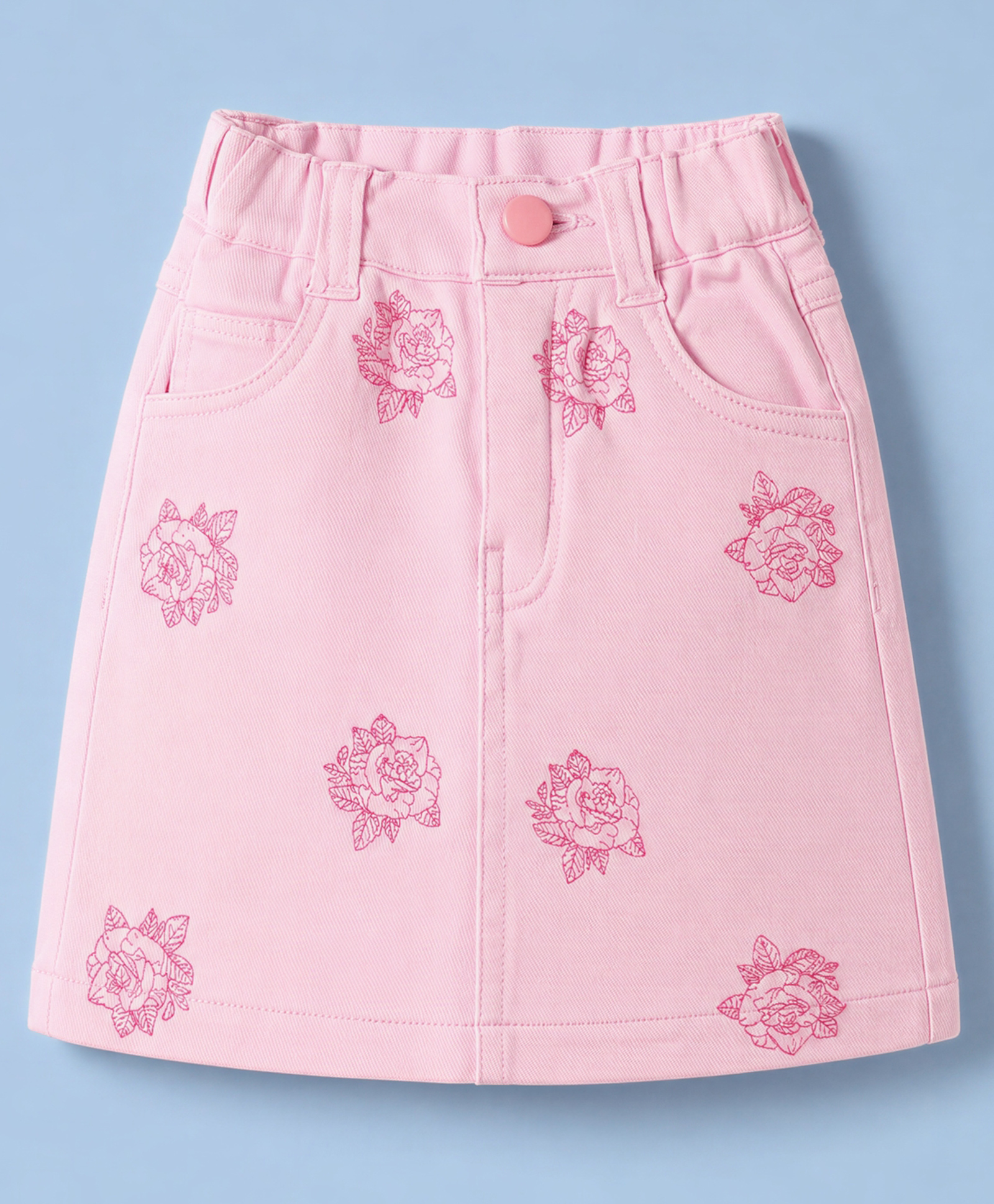 Olio Kids Cotton Woven Knee Length Rose Printed Skirt - Pink-picture-32