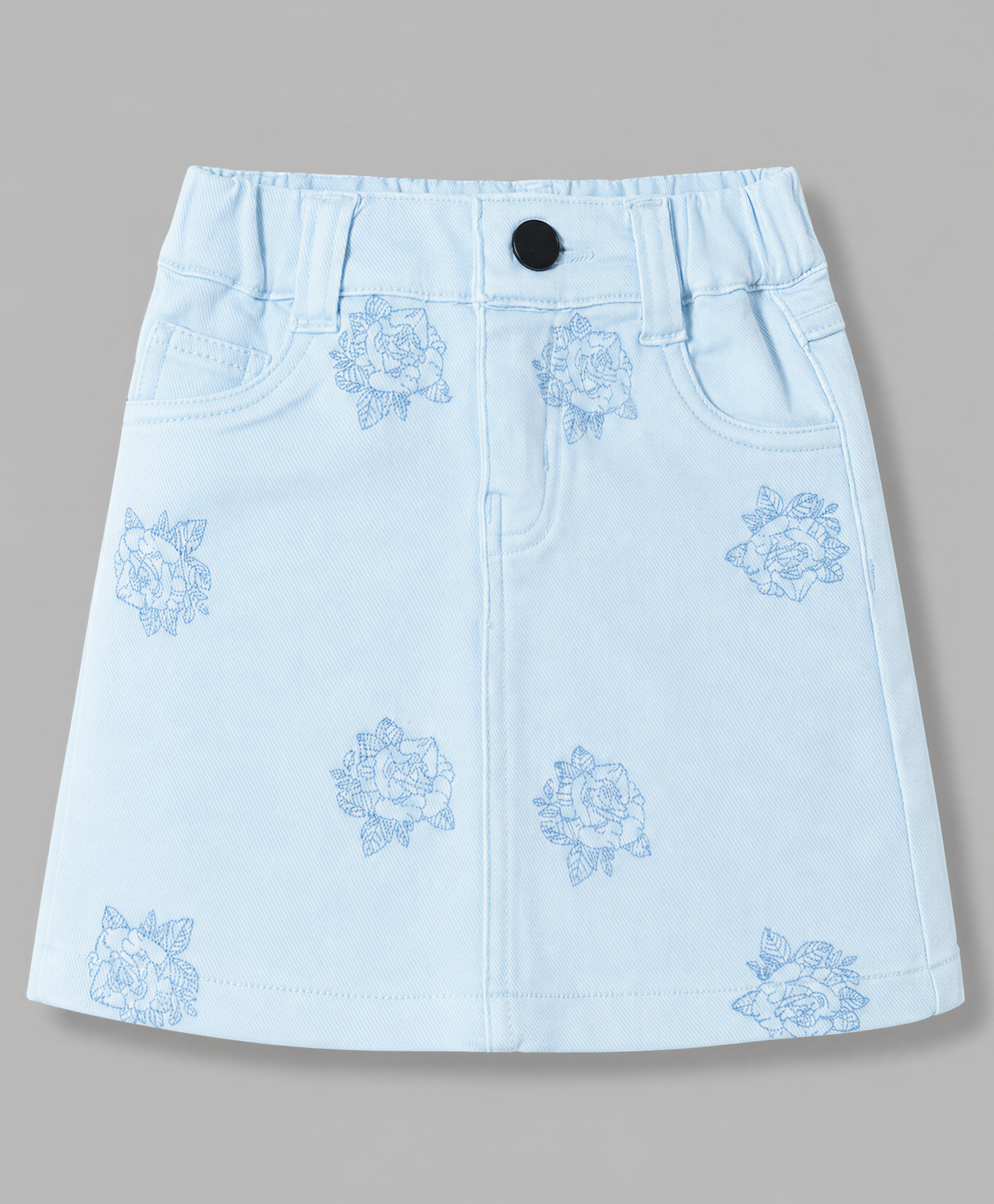 Olio Kids Cotton Woven Knee Length Floral Embroidered Skirt - Light Blue-picture-30