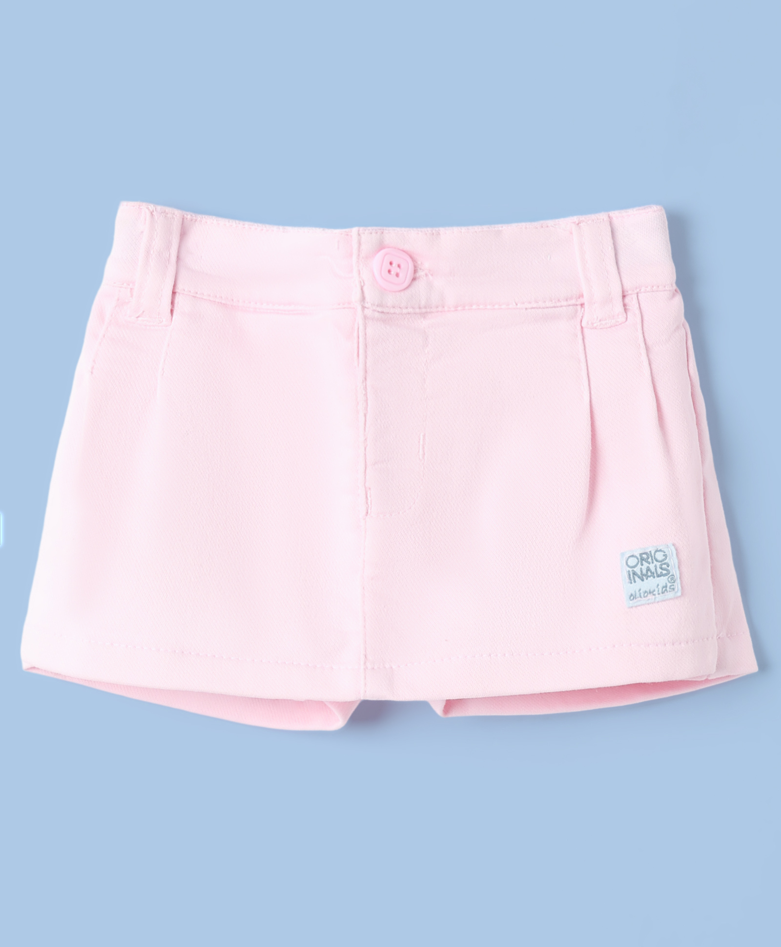 Olio Kids Cotton Woven Knee Length Solid Skorts With Patch - Pink-picture-11