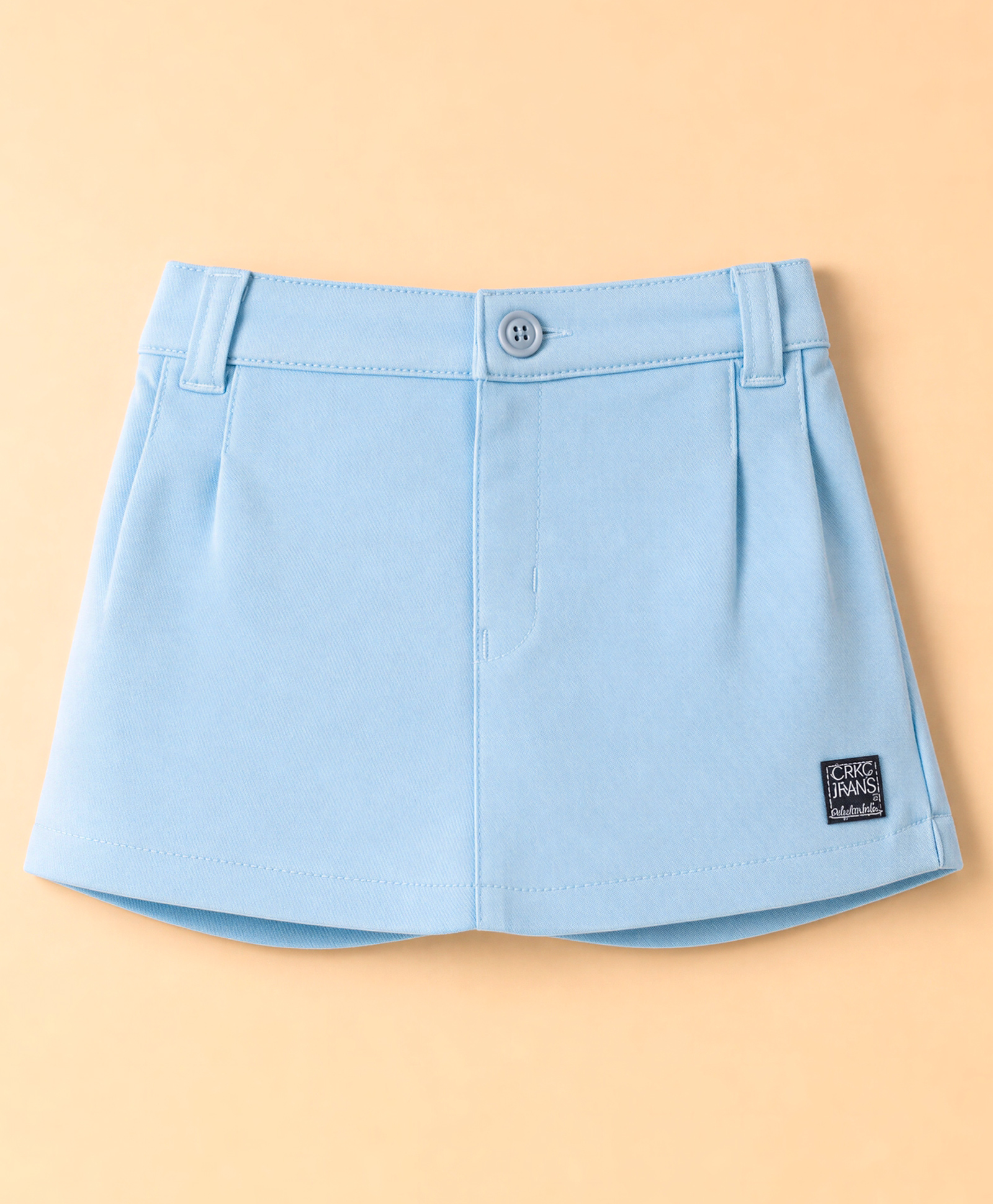 Olio Kids Cotton Woven Knee Length Solid Skirt With Patch - Light Blue-image-32