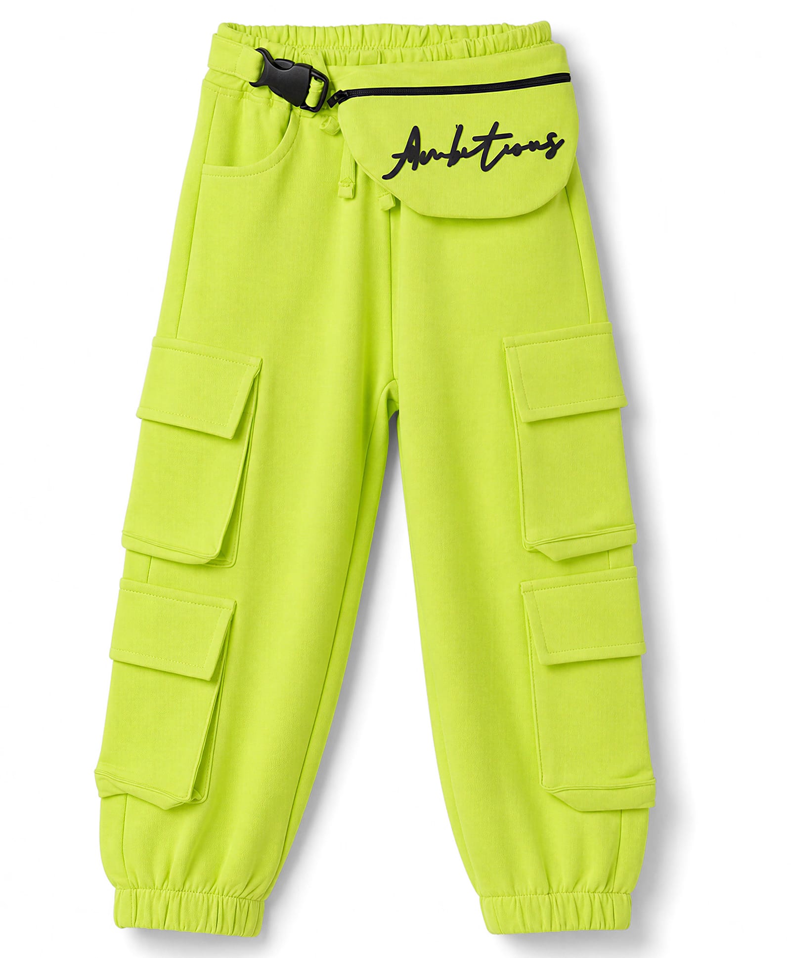 Olio Kids Sinker Knit Full Length Solid Colour Lounge Pant with Cargo Pockets & Detachable Fanny Pack - Light Green-picture-27