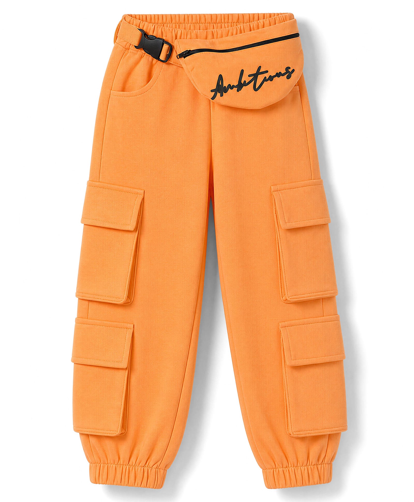 Olio Kids Sinker Knit Full Length Solid Colour Lounge Pant with Cargo Pockets & Detachable Fanny Pack - Orange-picture-33
