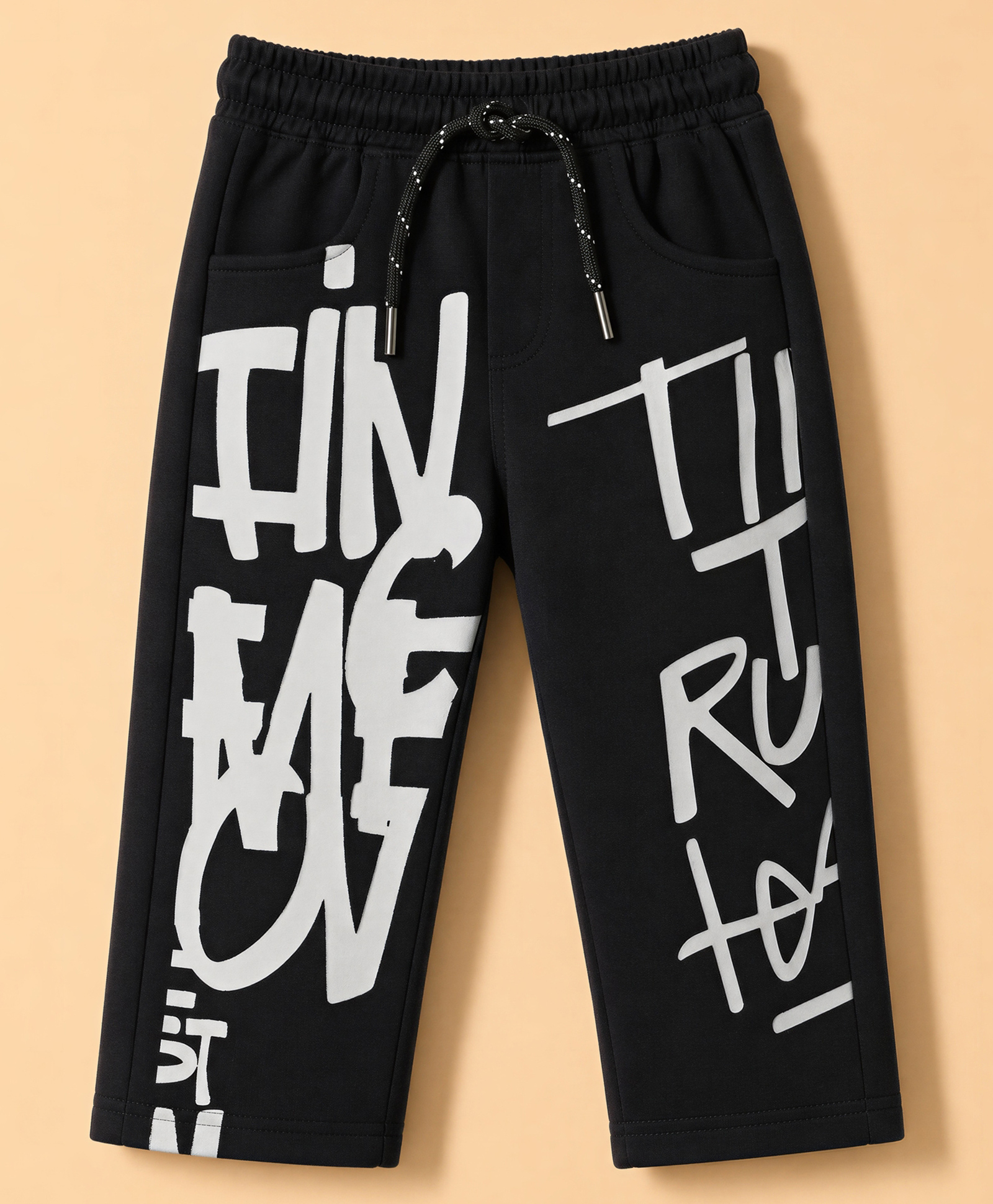 Olio Kids Sinker Knit Full Length Text Printed Lounge Pant - Black-picture-16