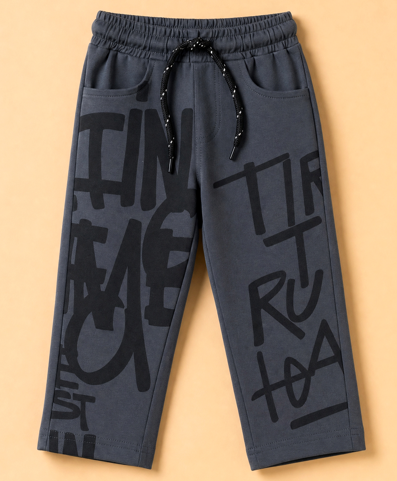 Olio Kids Sinker Knit Full Length Text Printed Lounge Pant - Grey-picture-38