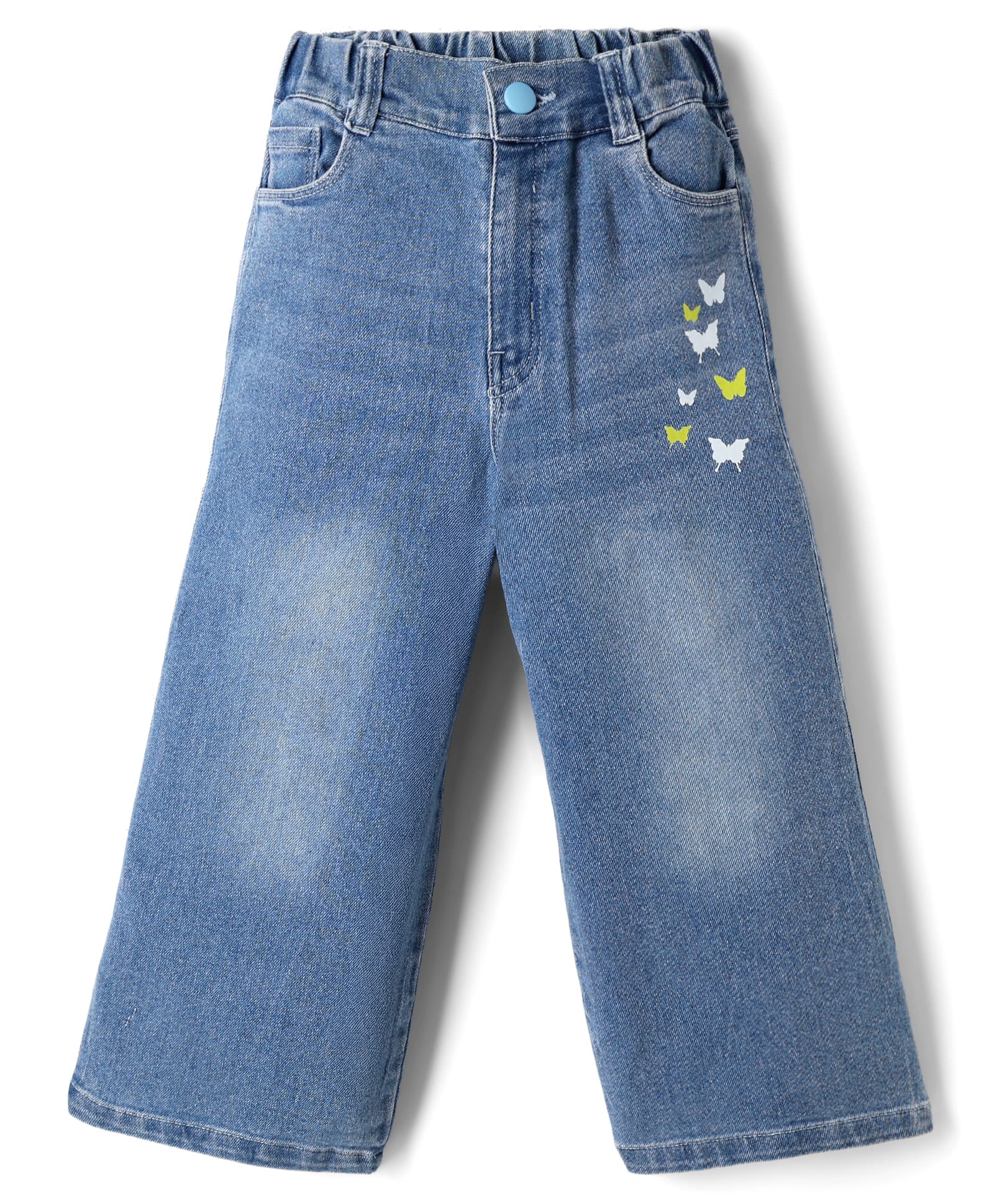 Olio Kids Denim Woven Full Length Jeans with Butterfly Print - Blue-picture-35