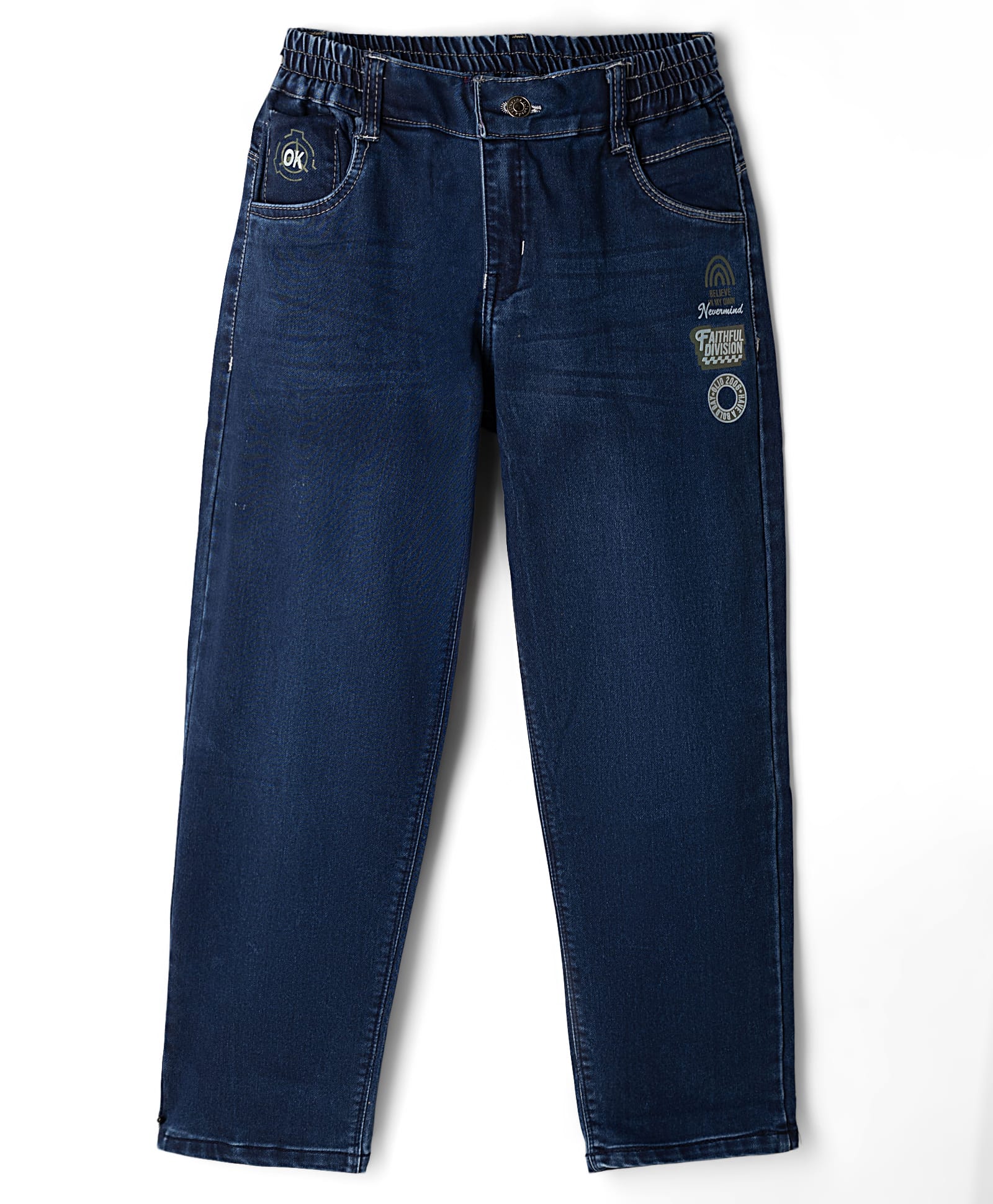 Olio Kids Denim Woven Full Length Jeans With Text Print -Blue-picture-21