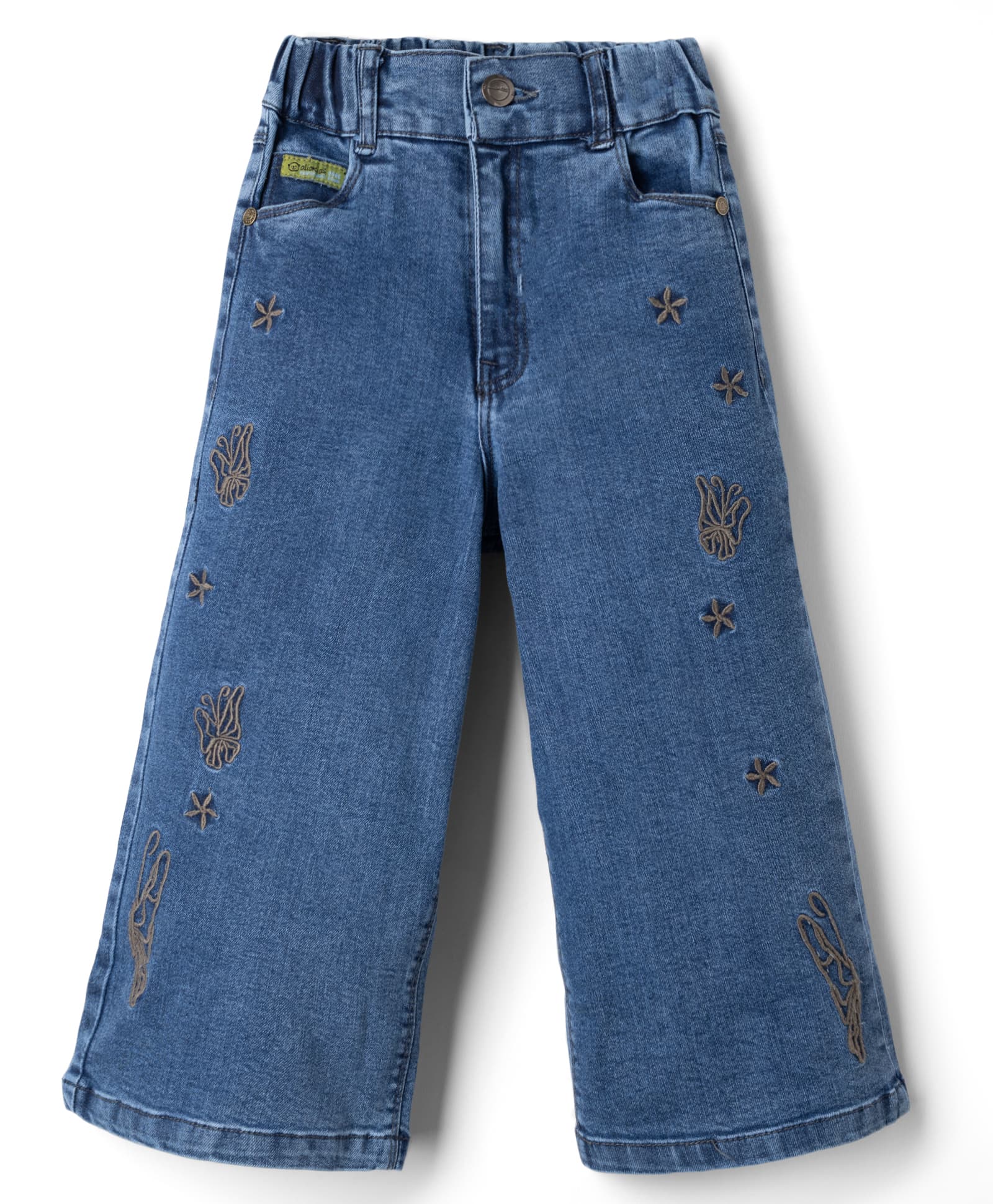 Olio Kids Woven Full Length Denim Jeans With Butterfly Embroidery - Navy Blue-picture-16