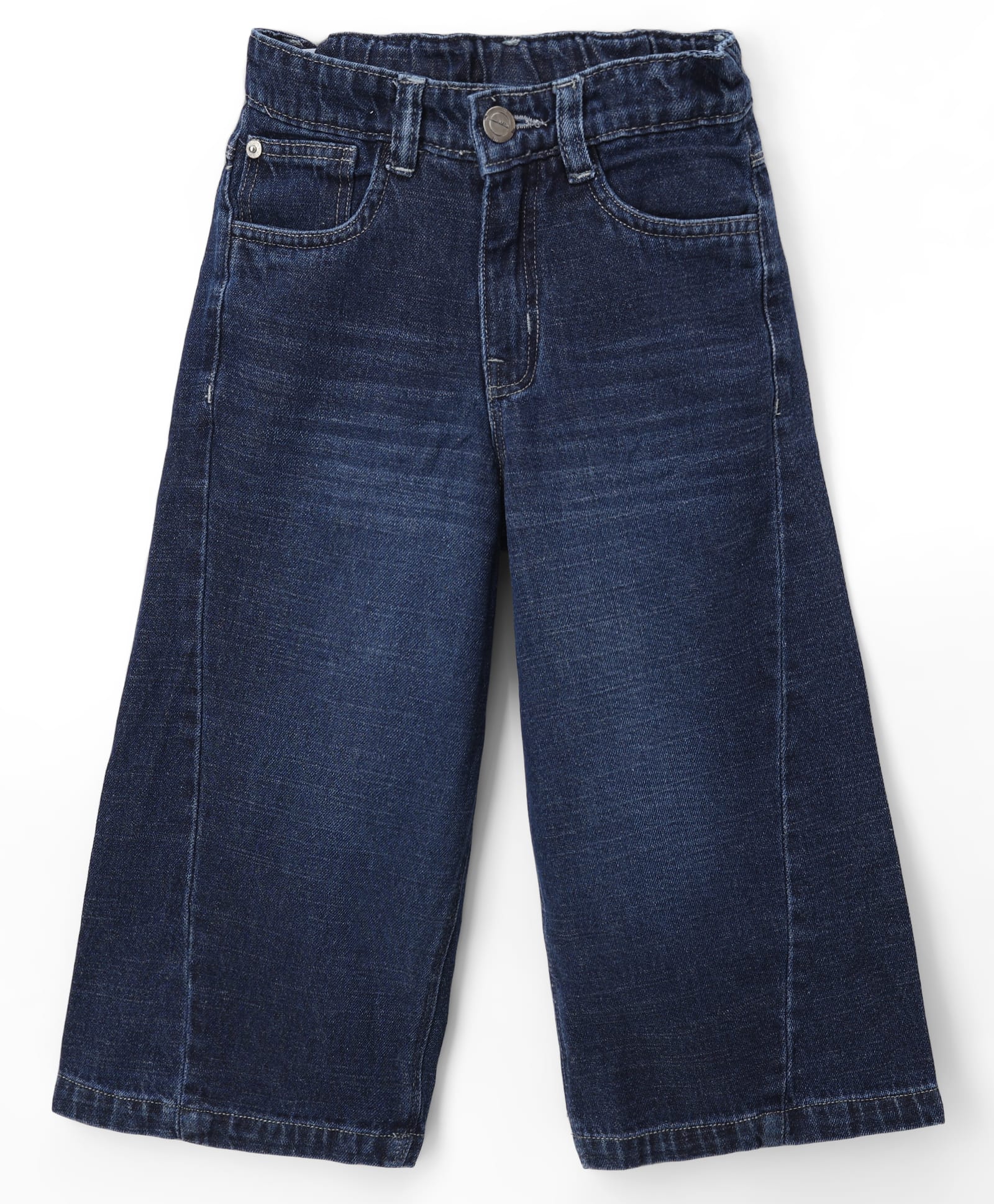 Olio Kids Denim Woven Full Length Solid Wide Leg Jeans with Cut & Sew Design - Blue-picture-28
