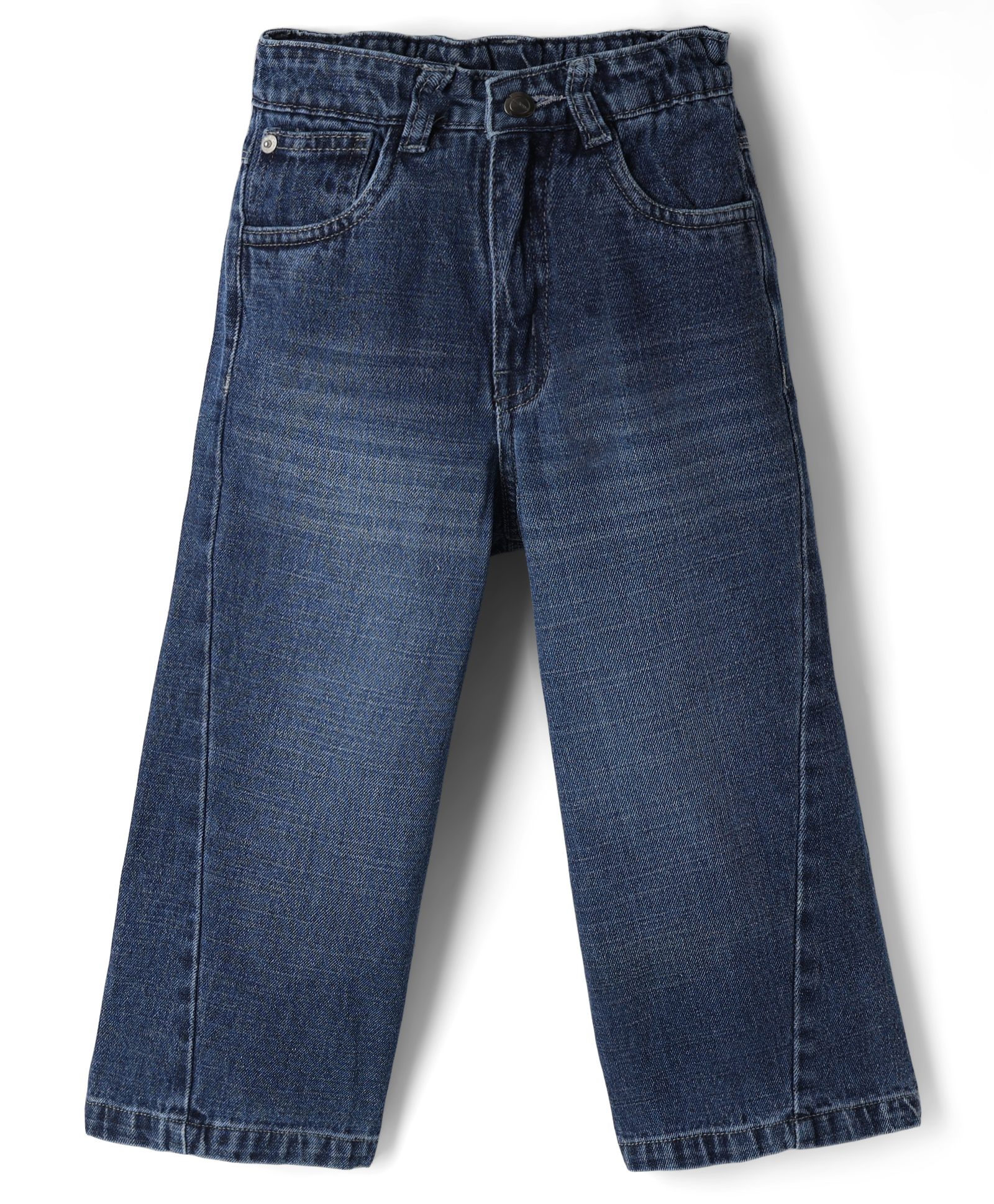 Olio Kids Denim Woven Full Length Solid Wide Leg Jeans with Cut & Sew Design - Navy Blue-picture-29