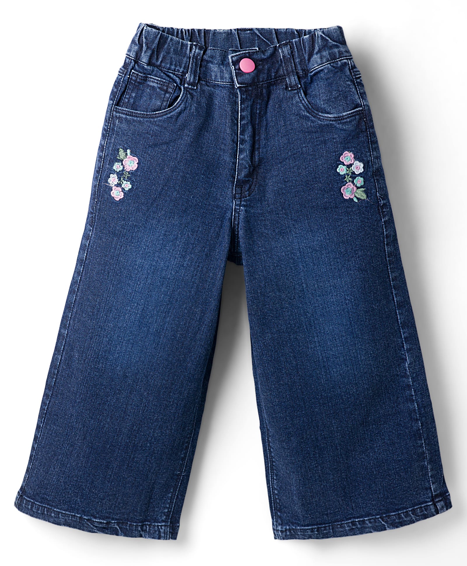 Olio Kids Denim Woven Full Length Flared Jeans with Floral Embroidery - Blue-picture-36