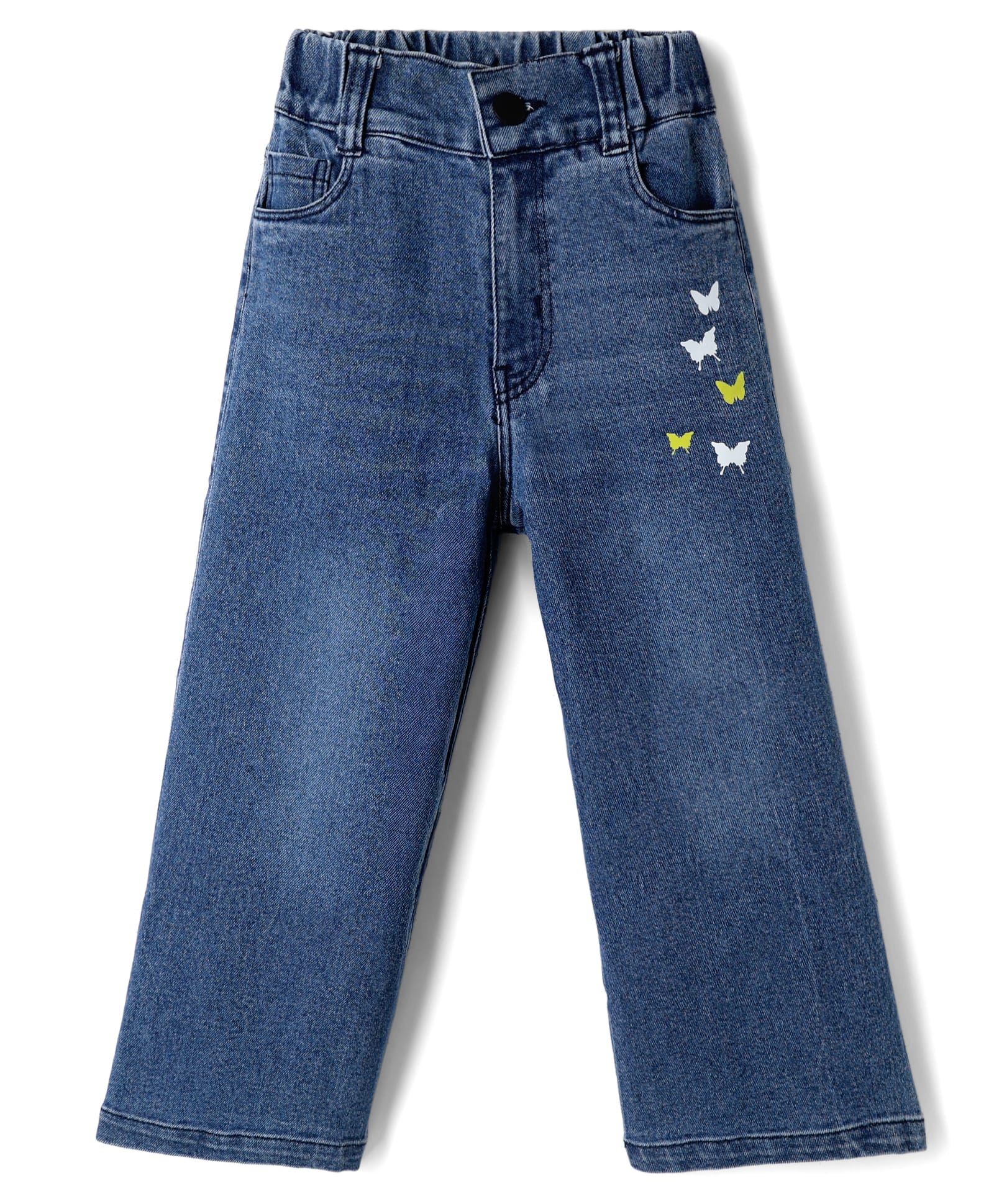 Olio Kids Denim Woven Full Length Jeans with Butterfly Print - Navy Blue-picture-24