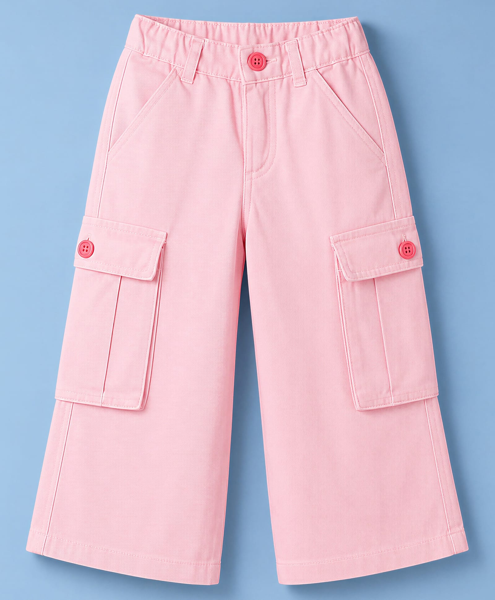 Olio Kids Cotton Woven Full Length Solid Colour Trouser - Pink-picture-32