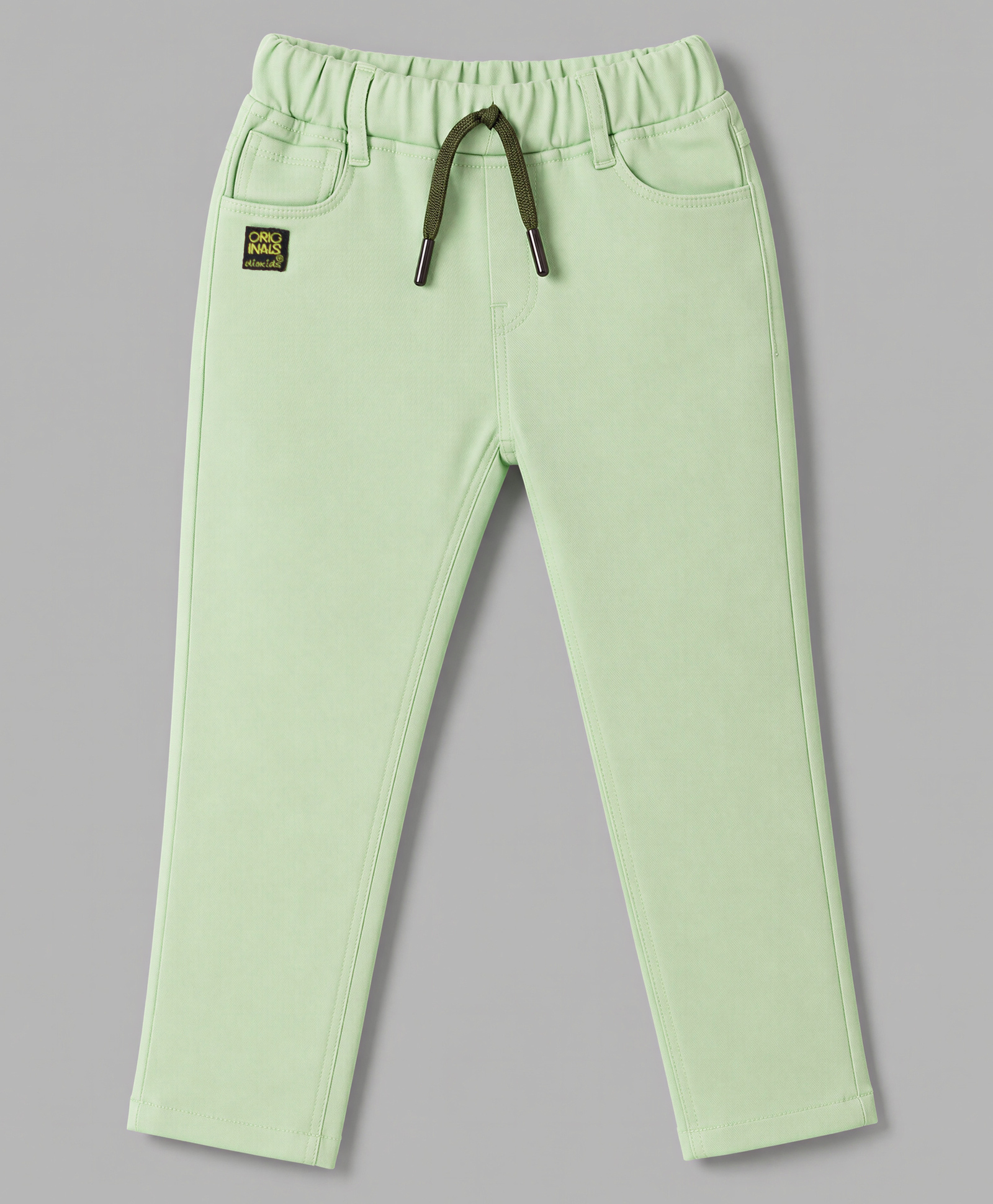 Olio Kids Cotton Woven Full Length Solid Trouser With Patch - Light Green-picture-18