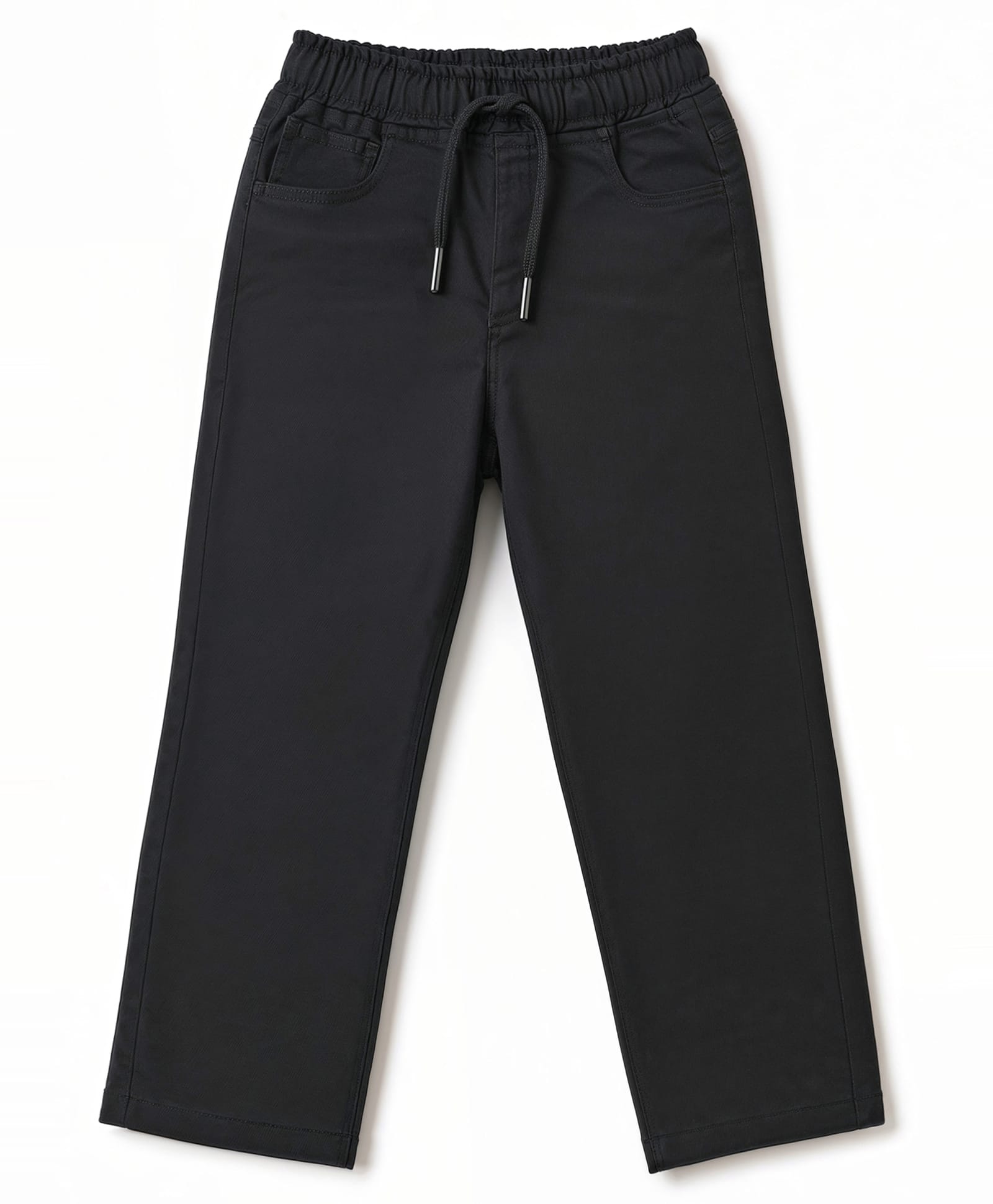 Olio Kids Cotton Woven Full Length Solid Pants - Black-picture-23