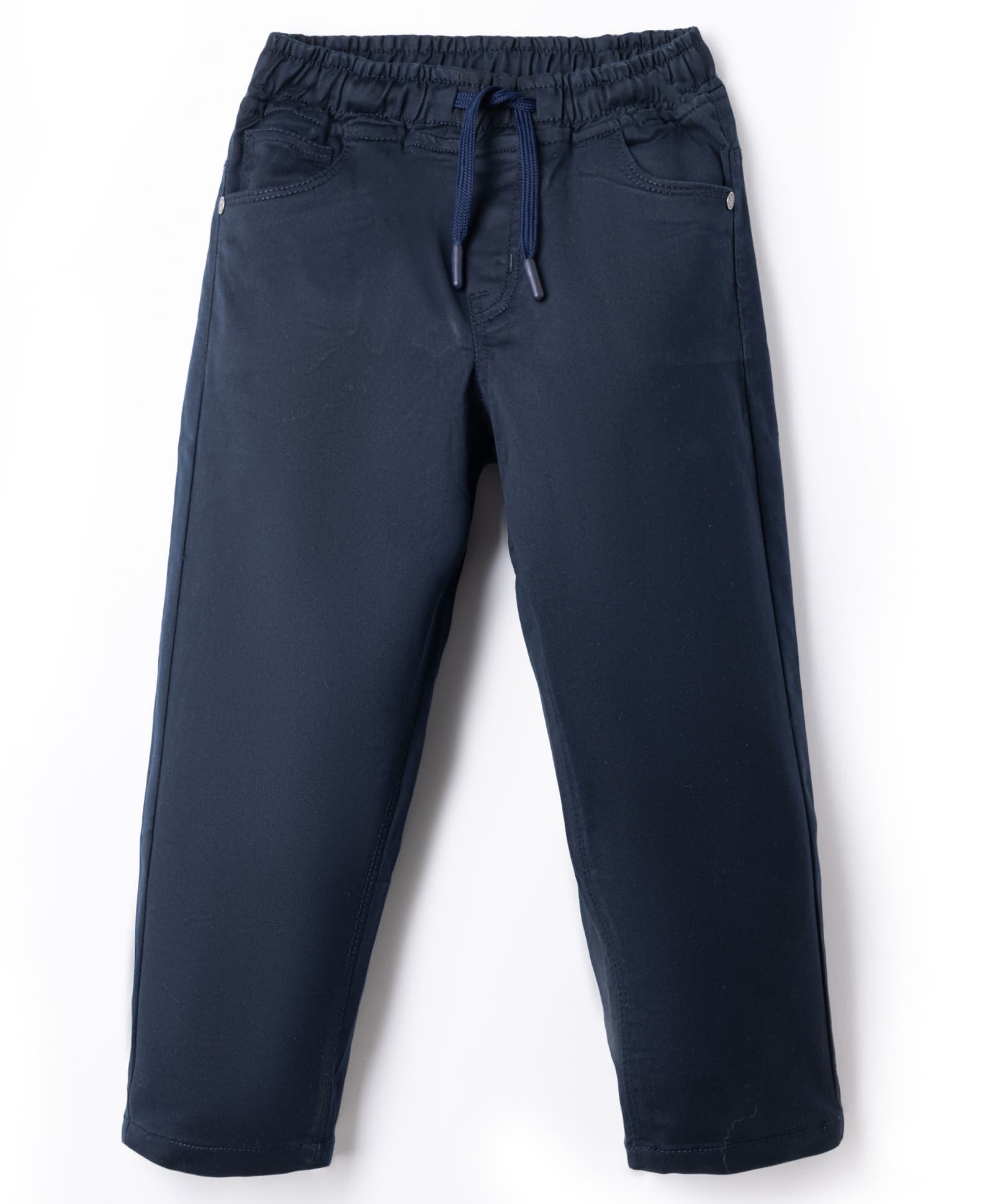 Olio Kids Cotton Woven Full Length Solid Pants - Navy Blue-picture-12