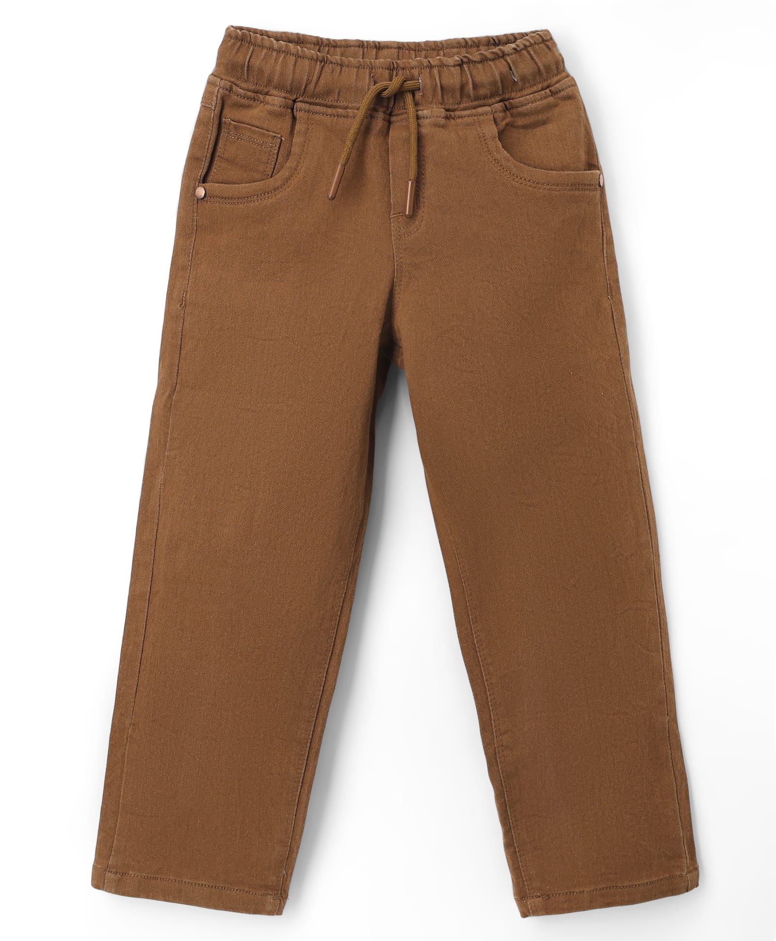 Olio Kids Cotton Woven Full Length Solid Colour Trousers - Dark Brown-picture-25