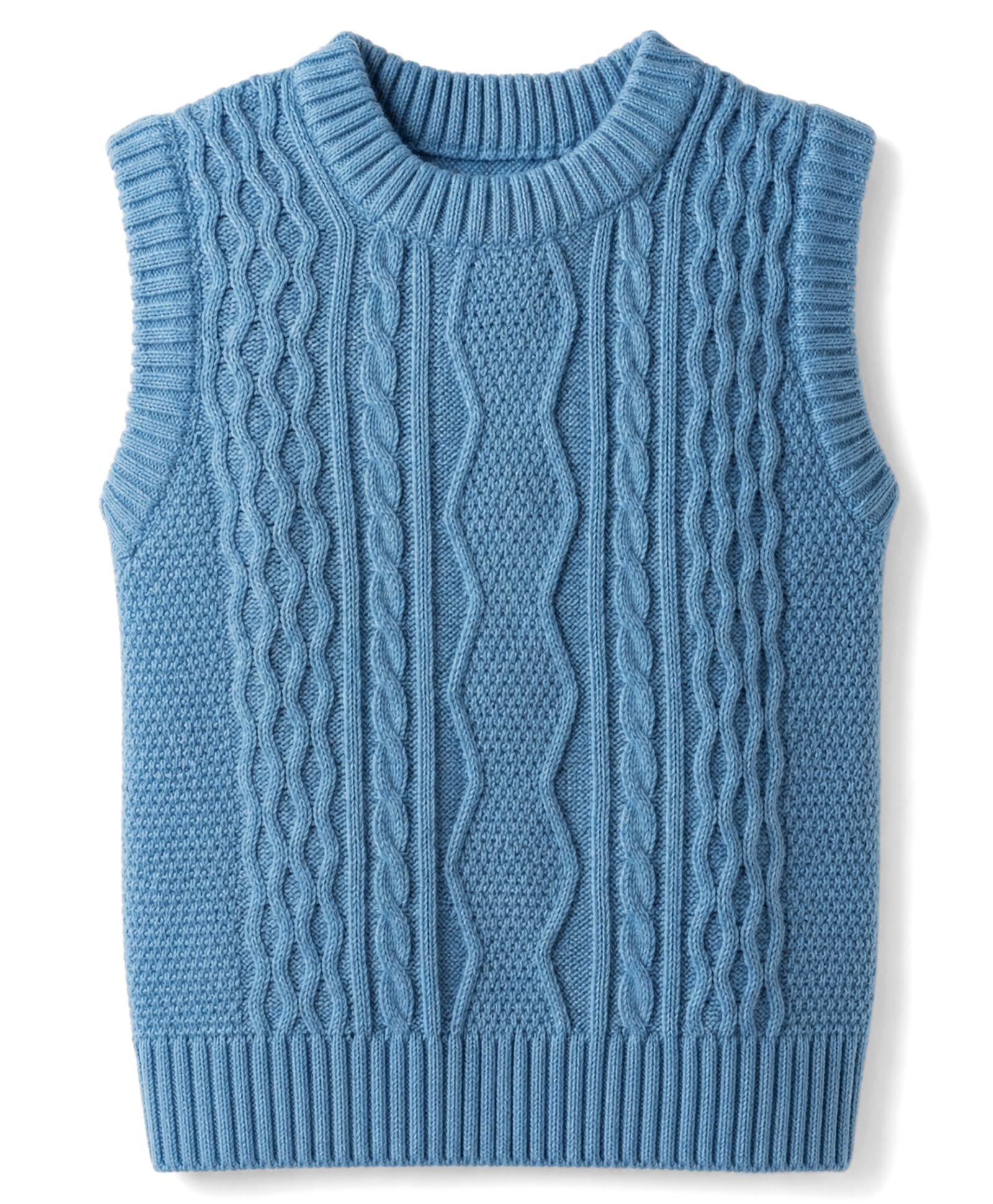 Doodle Poodle Knit Light Weight Looper Sleeveless Pullover with Cable Knit Design - Blue-picture-7