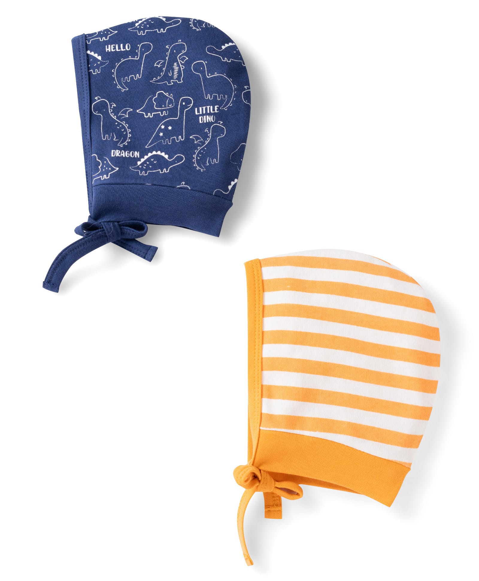 Doodle Poodle 100% Cotton Interlock Knit Striped & Dino Printed Caps with Knot Navy Blue & Yellow Pack of 2 - Diameter 12.5 cm-image-8