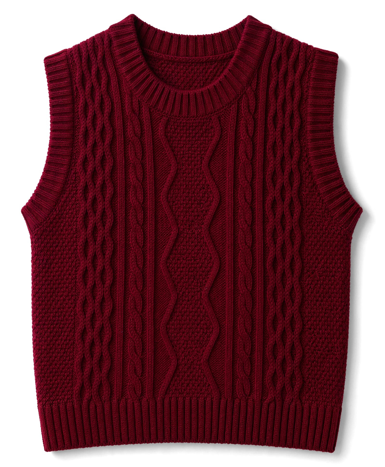 Doodle Poodle Knit Light Weight Looper Sleeveless Pullover with Cable Knit Design - Wine-picture-4