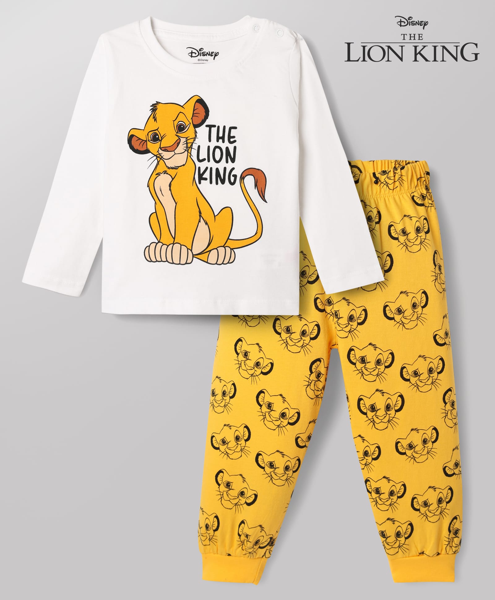 Babyhug Disney 100% Cotton Knit Full Sleeves T-Shirt & Pyjama Night Suit With Lion King Graphic - Yellow-image-33