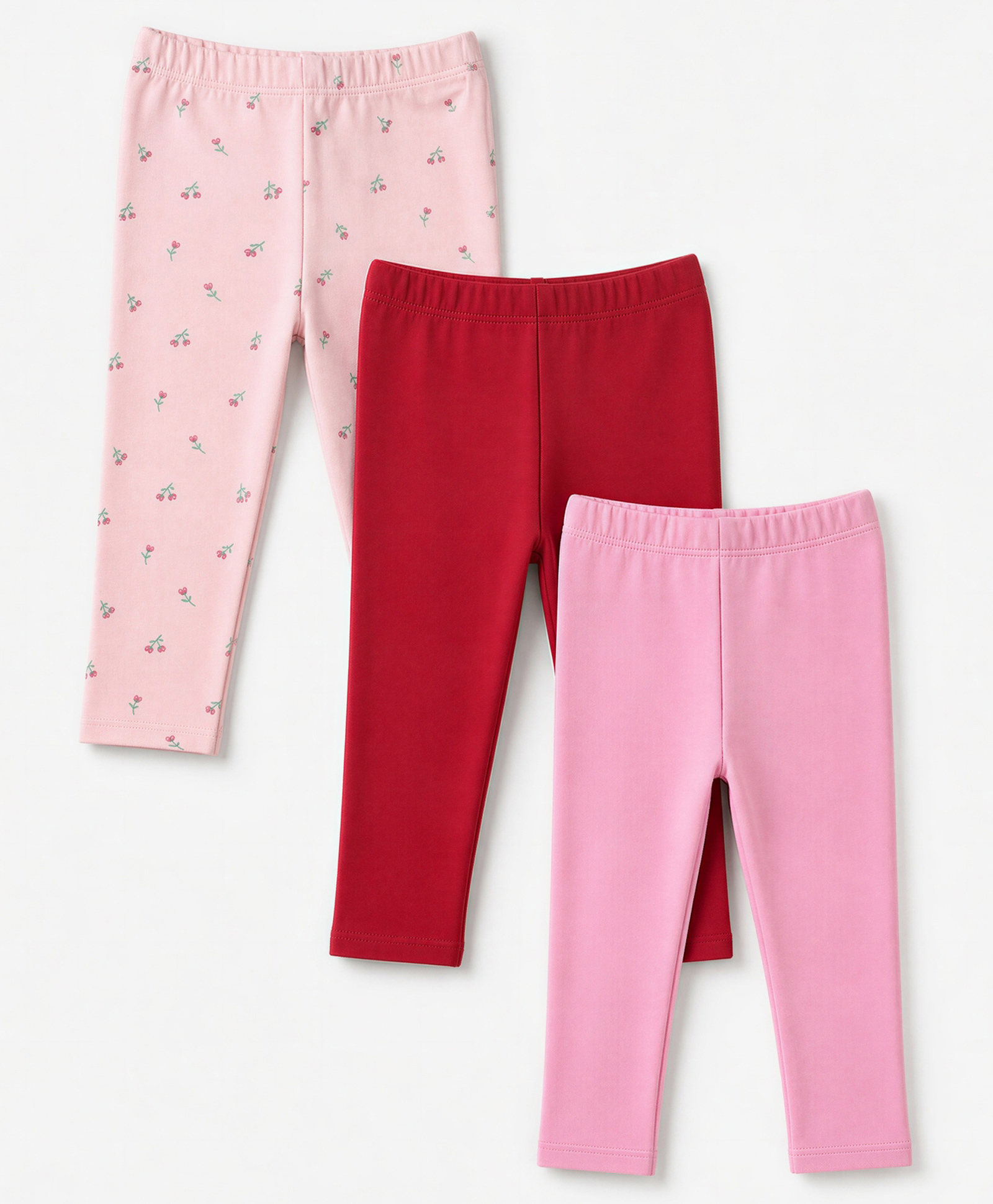 Babyhug Cotton Elastane Lycra Knit Solid Floral Printed Leggings Female Pack of 3 - Pink Red-image-32