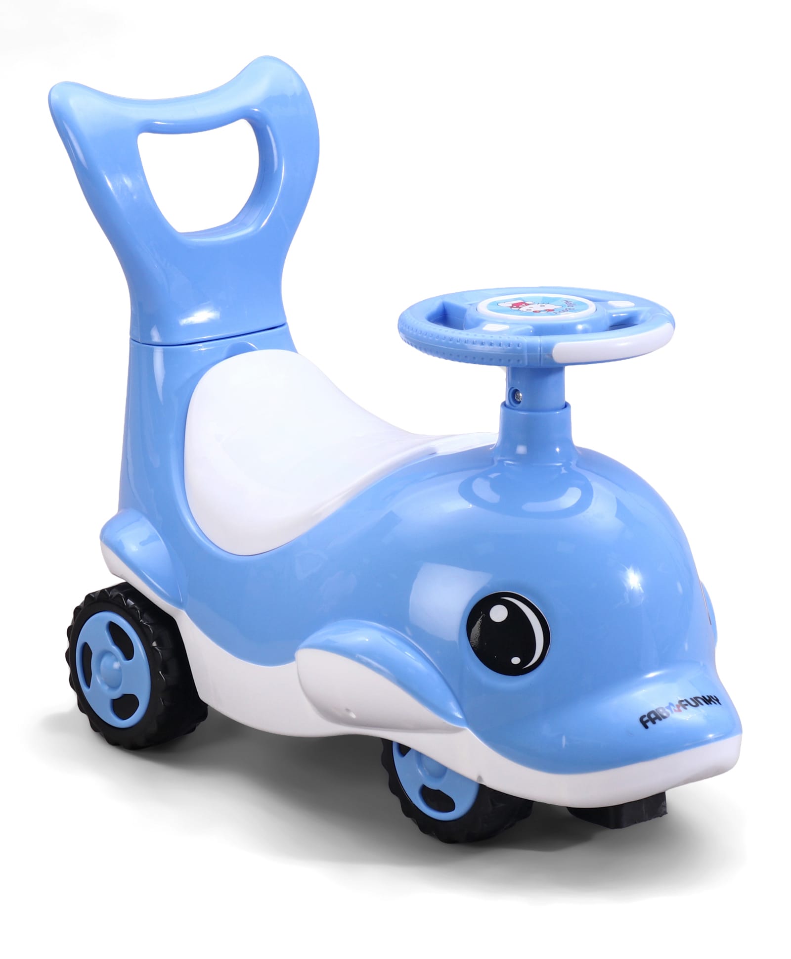 fab n funky Dolphin Manual Push Ride-On Car for Kids - Blue| Direction Control Steering Wheel|Comfortable Seat with Backrest| Under Seat Storage|Foot-to-Floor Operation-picture-31
