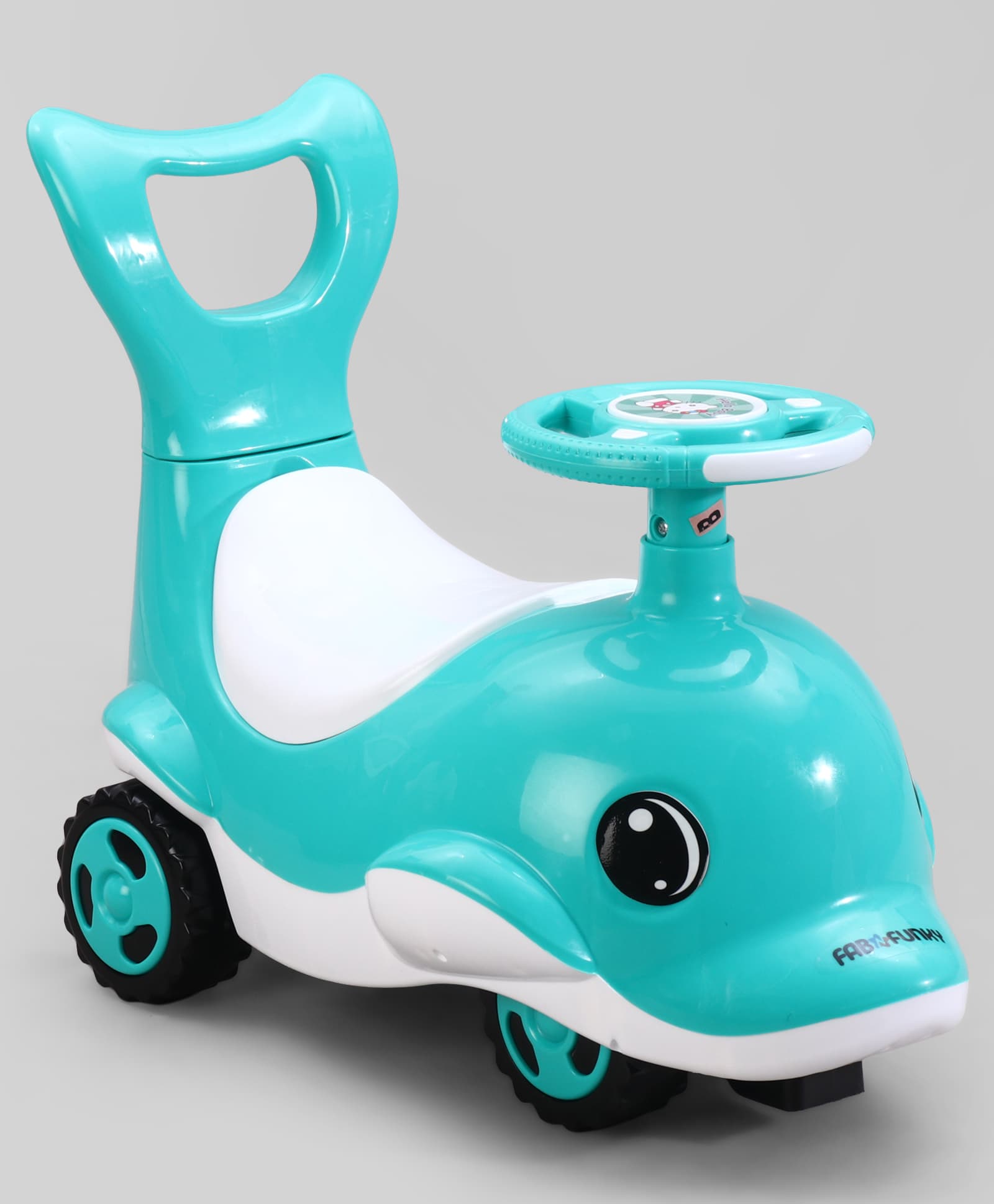 fab n funky Dolphin Manual Push Ride-On Car for Kids - Green| Direction Control Steering Wheel|Comfortable Seat with Backrest| Under Seat Storage|Foot-to-Floor Operation-picture-30