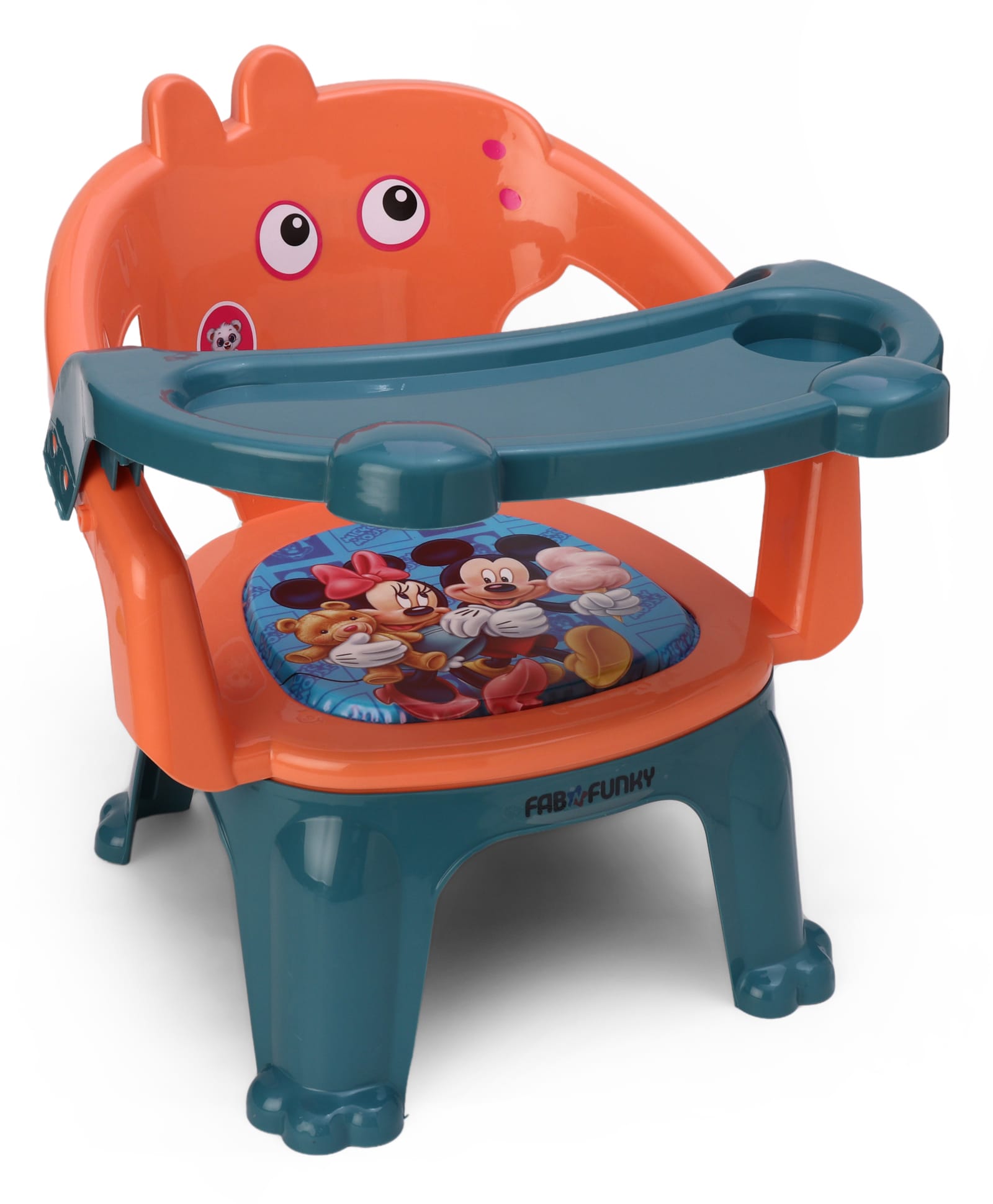 Kids Feeding Chair with Tray - Blue & Orange| Portable Baby Dining & Study Chair| Strong Plastic High Chair with Backrest| Chu-chu Seat| Home, Outdoor & Classroom-image-4