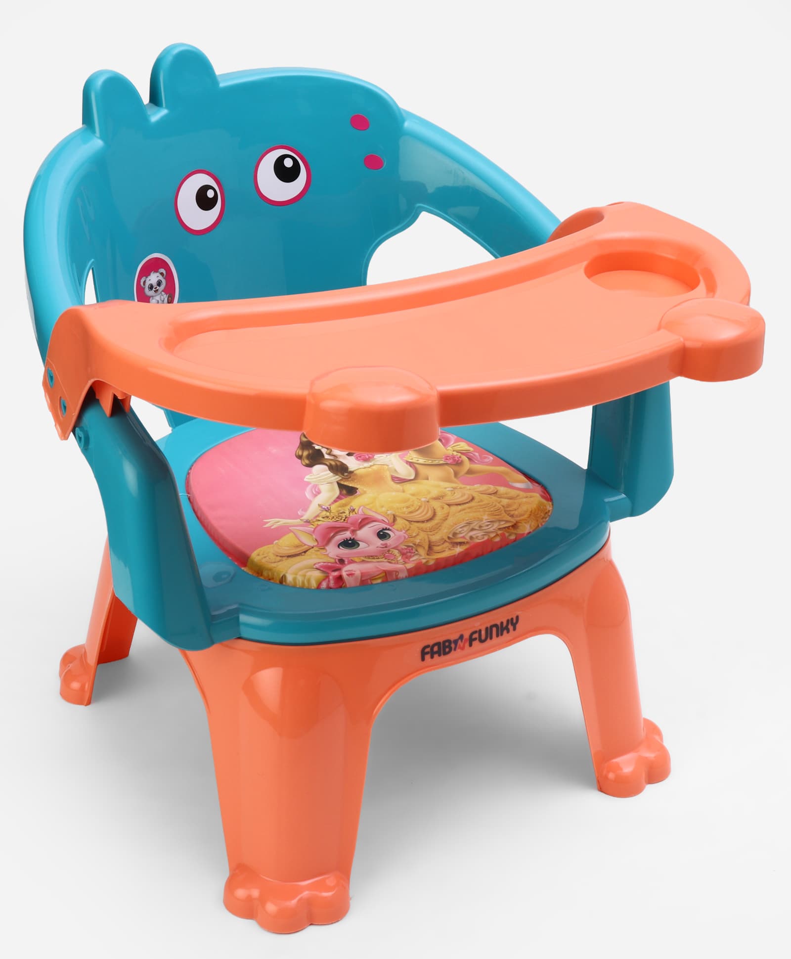 fab n funky Kids Feeding Chair with Tray - Orange & Blue| Portable Baby Dining & Study Chair| Strong Plastic High Chair with Backrest| Chu-chu Seat| Home, Outdoor & Classroom-picture-26