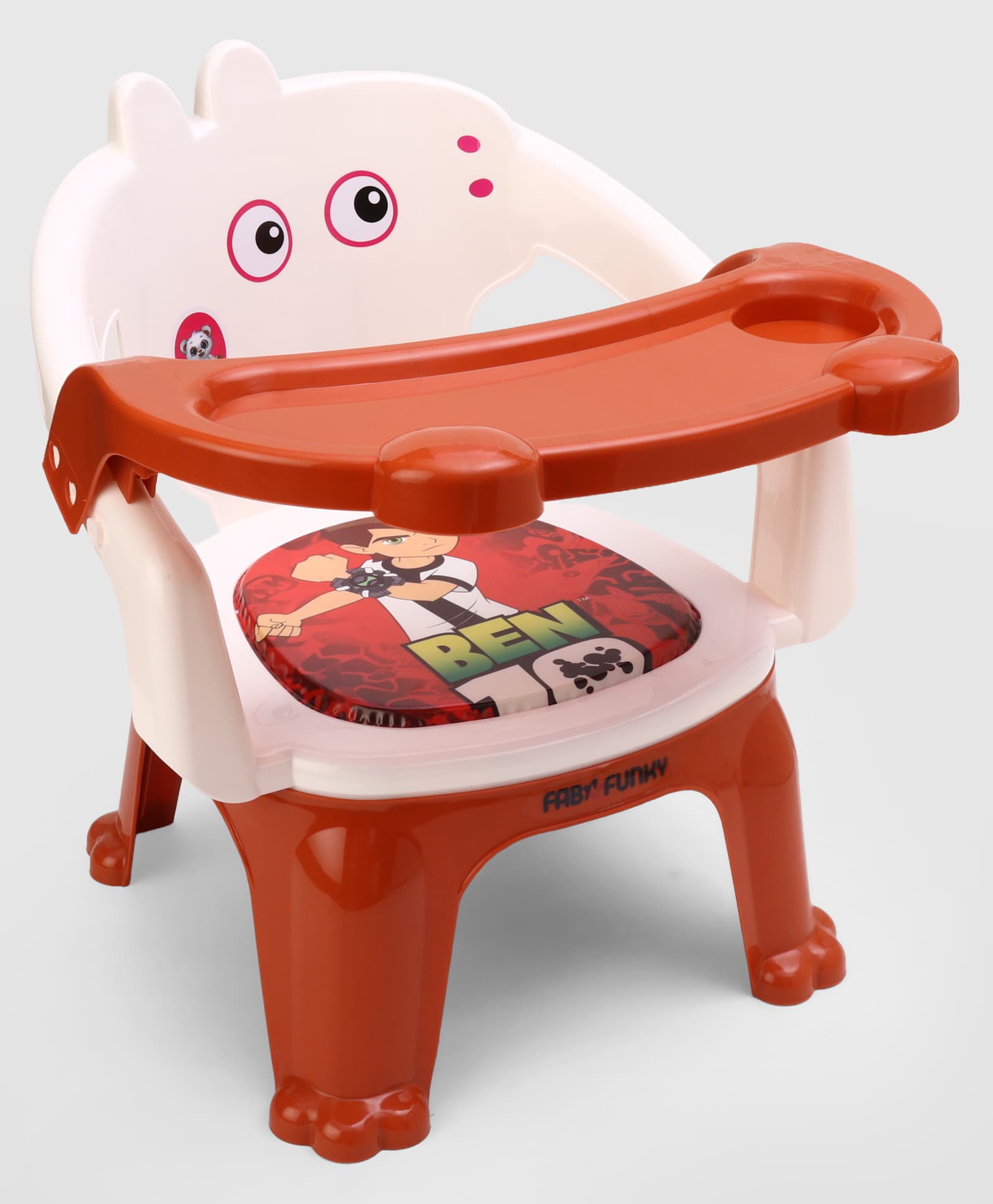 Kids Feeding Chair with Tray - White & Red| Portable Baby Dining & Study Chair| Strong Plastic High Chair with Backrest| Chu-chu Seat| Home, Outdoor & Classroom-image-32