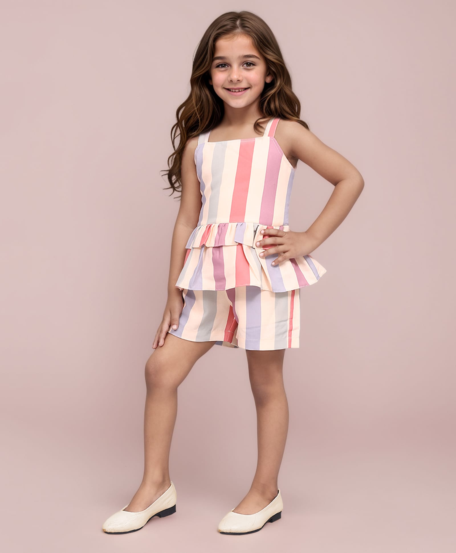 TOONYPORT Cotton Knit Sleeveless Top & Shorts Co-ord Set With Stripes - Peach-image-49