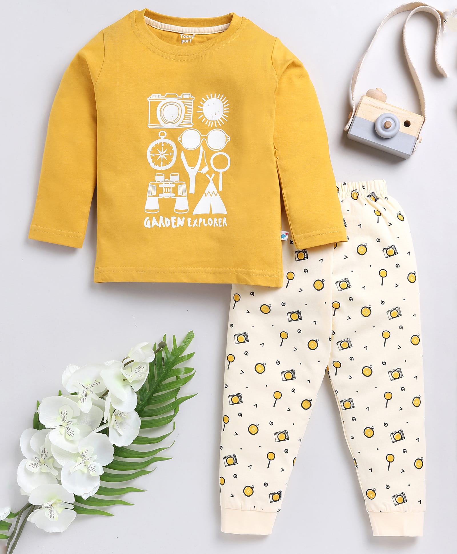 TOONYPORT Cotton Knit Full Sleeves T-Shirt & Pant Set With Doddle Art Print - Mustard Yellow-picture-23