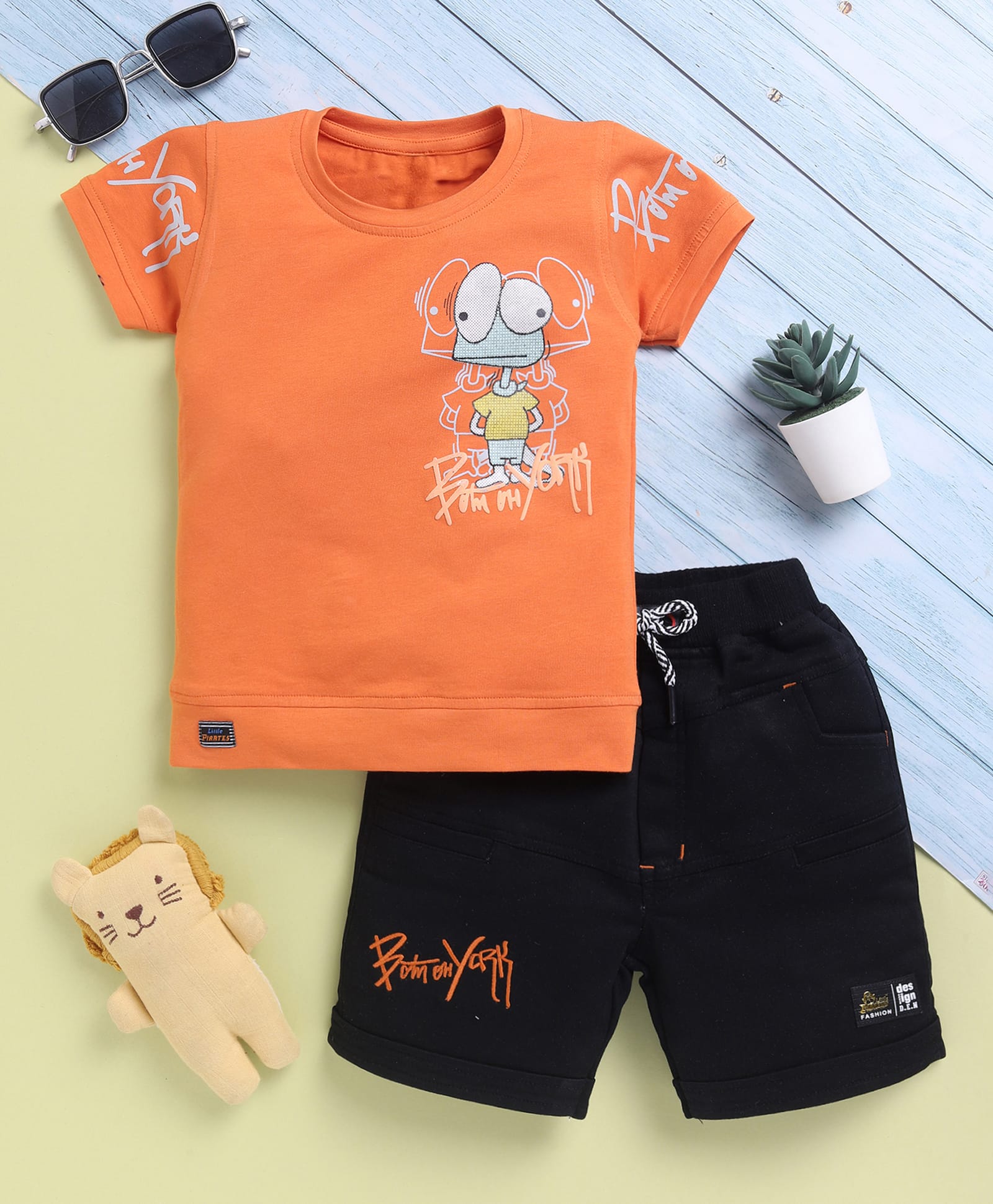 TOONYPORT Cotton Knit Half Sleeves T-Shirt & Shorts With Frog Print - Orange-image-32