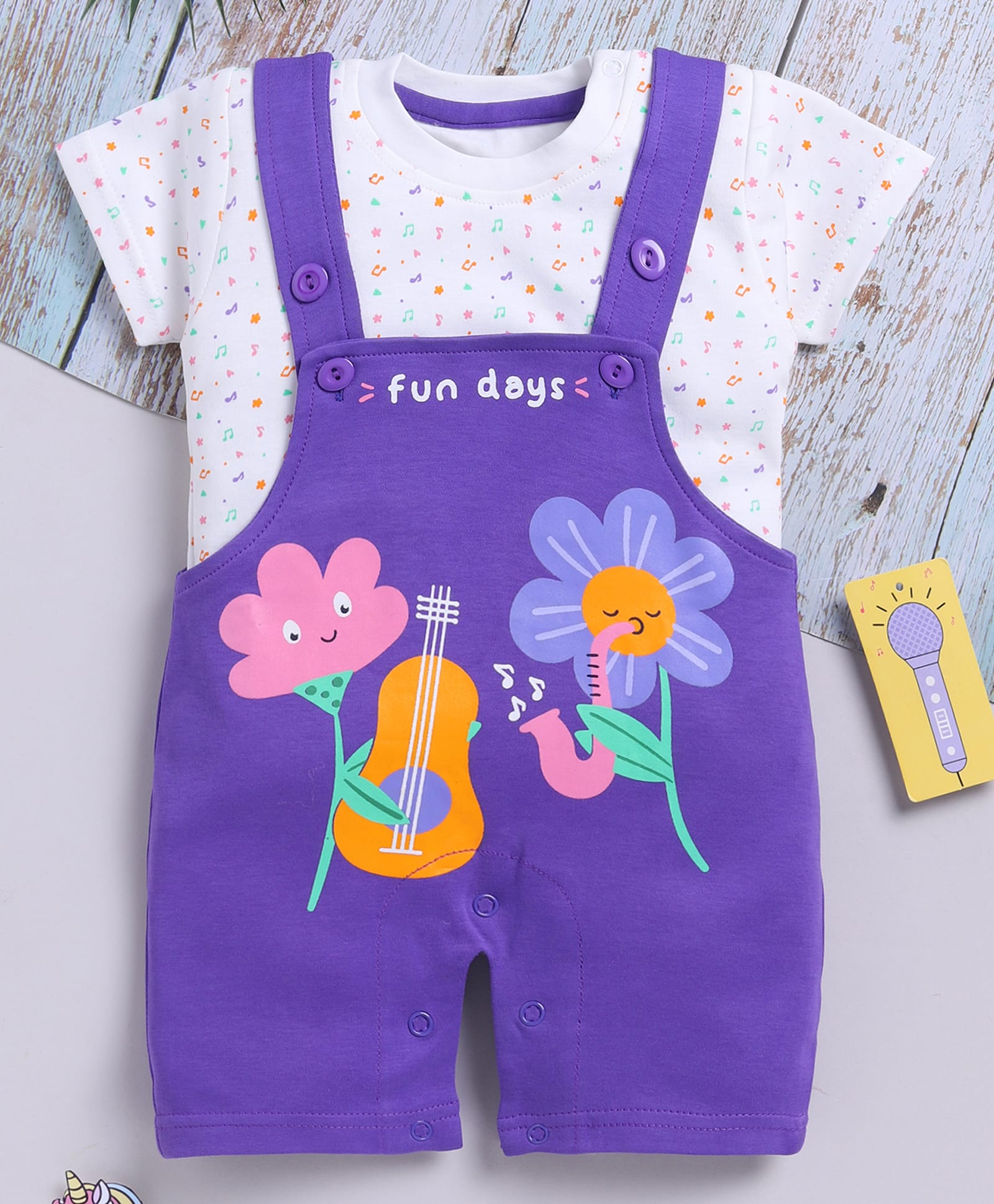 Toonyport Cotton Knit Fun Days Text Printed Dungaree & Half Sleeves Tee Set - Blue-image-19