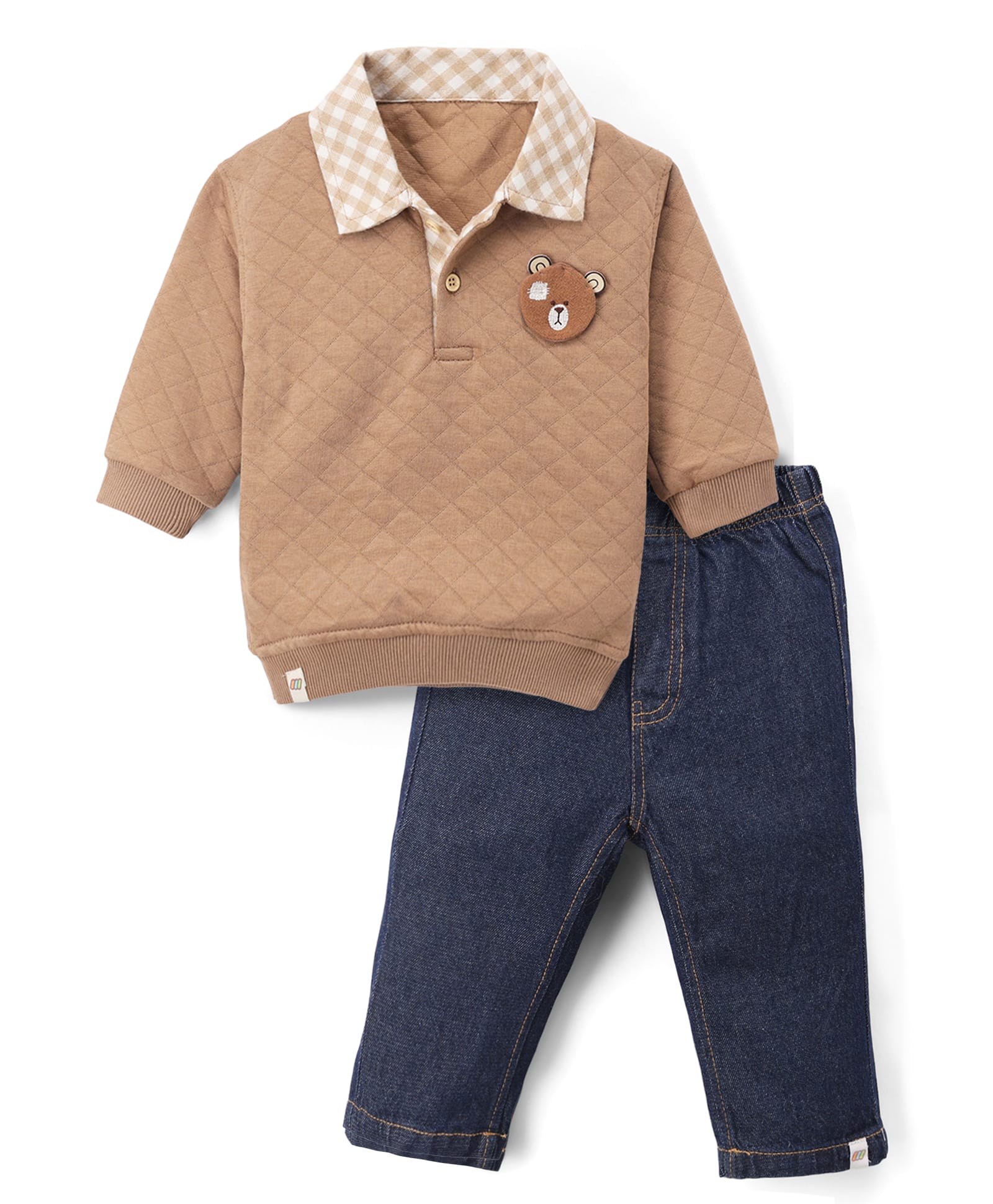 marshmallows Fleece Knit Full Sleeves Winter Wear Suit With Bear Patch - Brown-image-33