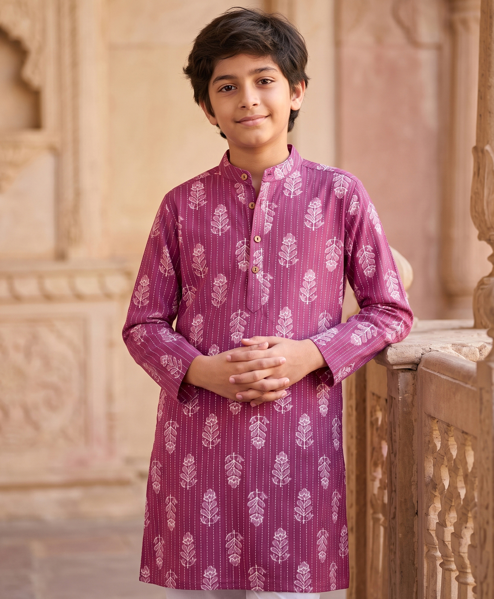 Pine Kids Cotton Woven Full Sleeves Kurta With Floral Print -Purple-image-39