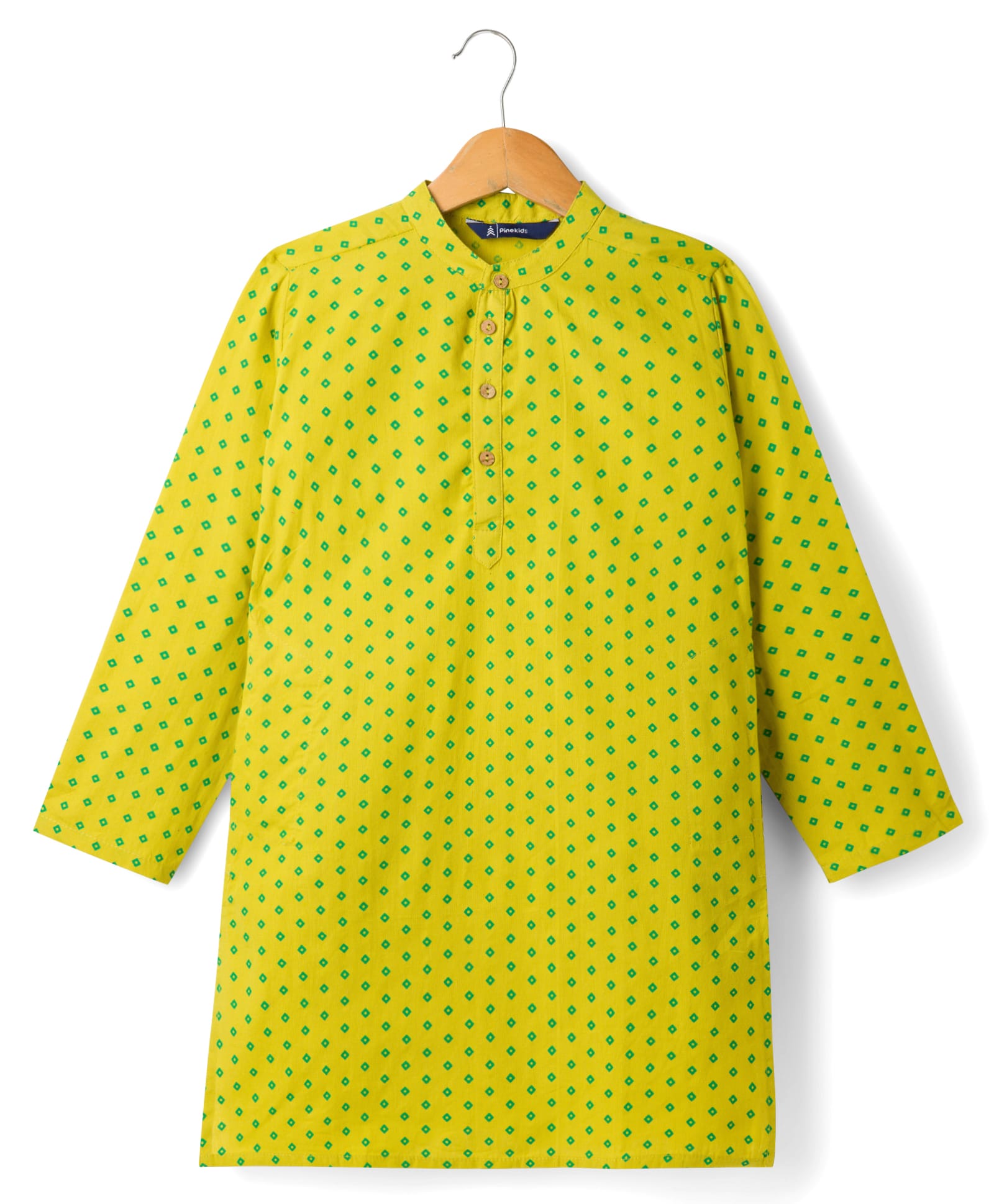 Pine Kids 100% Cotton Woven Full Sleeves Printed Kurta - Lime Green-picture-10