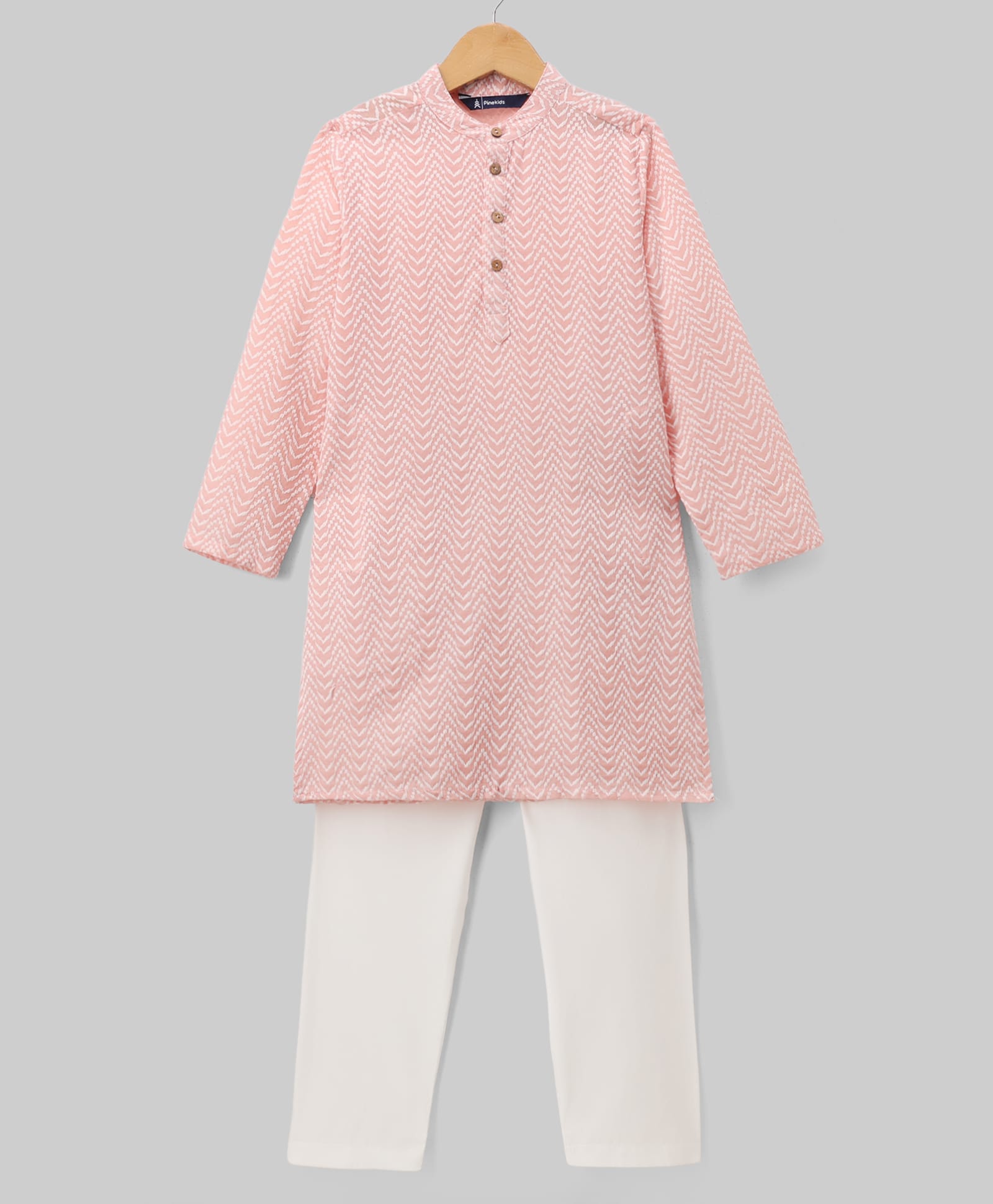 Pine Kids Cotton Woven Full Sleeves Zig Zag Printed Kurta Pyjama Set - Light Pink-picture-46