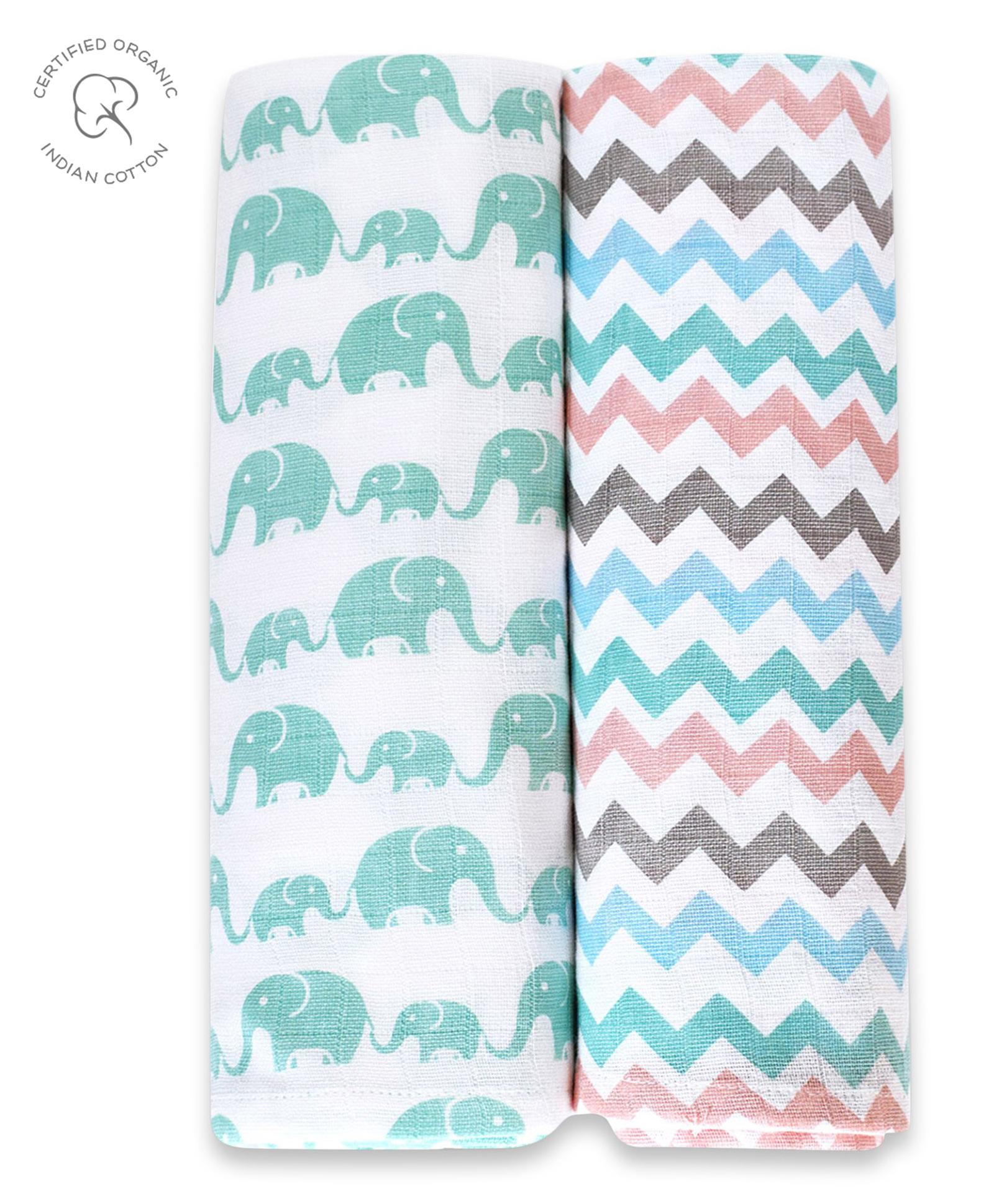 Masilo Organic Cotton Muslin Swaddle Wrappers White Sea Green - Pack of 2-image-35