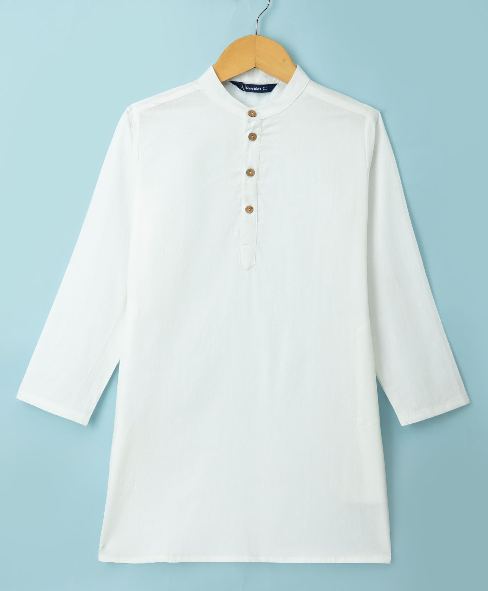 Pine Kids Cotton Woven Full Sleeves Solid Colour Kurta - White-picture-27
