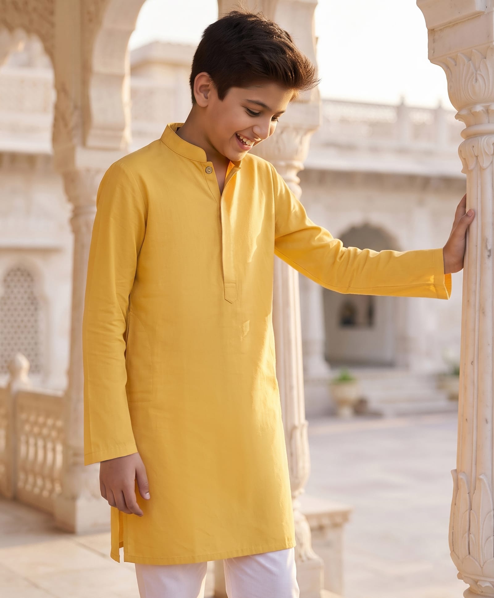Pine Kids Cotton Woven Full Sleeves Solid Colour Kurta - Mustard-picture-23