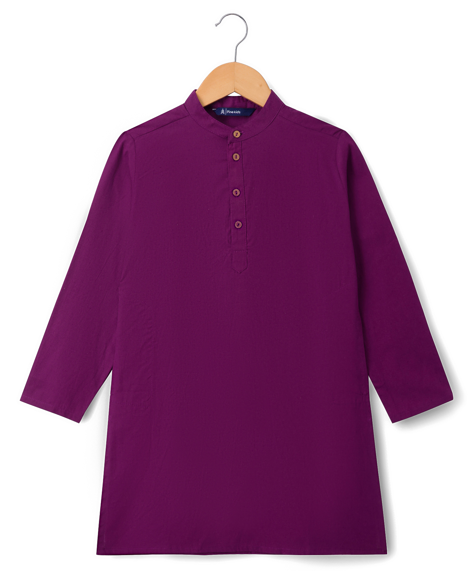 Pine Kids Cotton Woven Full Sleeves Solid Colour Kurta - Wine-picture-22