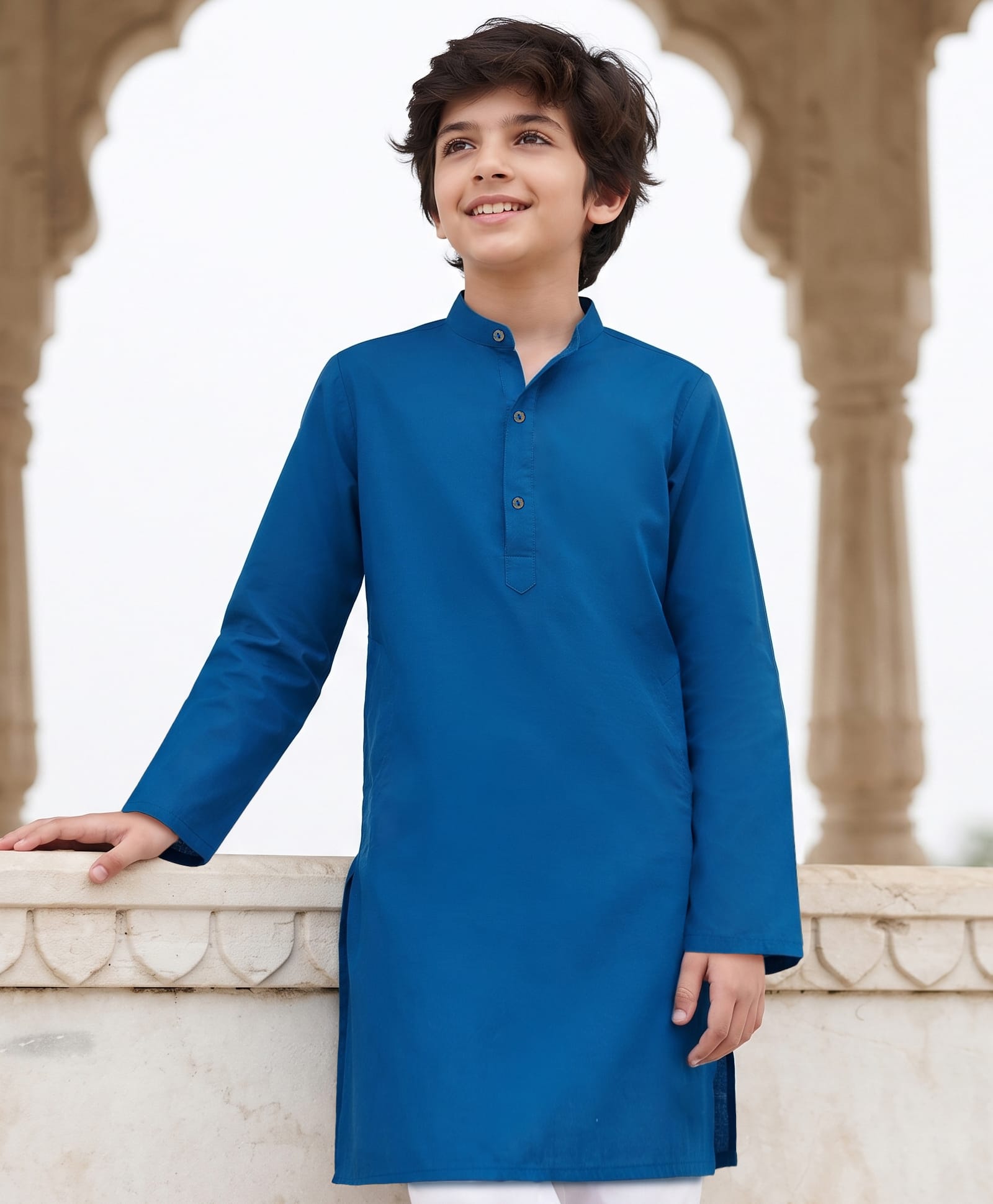 Pine Kids Cotton Woven Full Sleeves Solid Colour Kurta - Navy Blue-picture-16