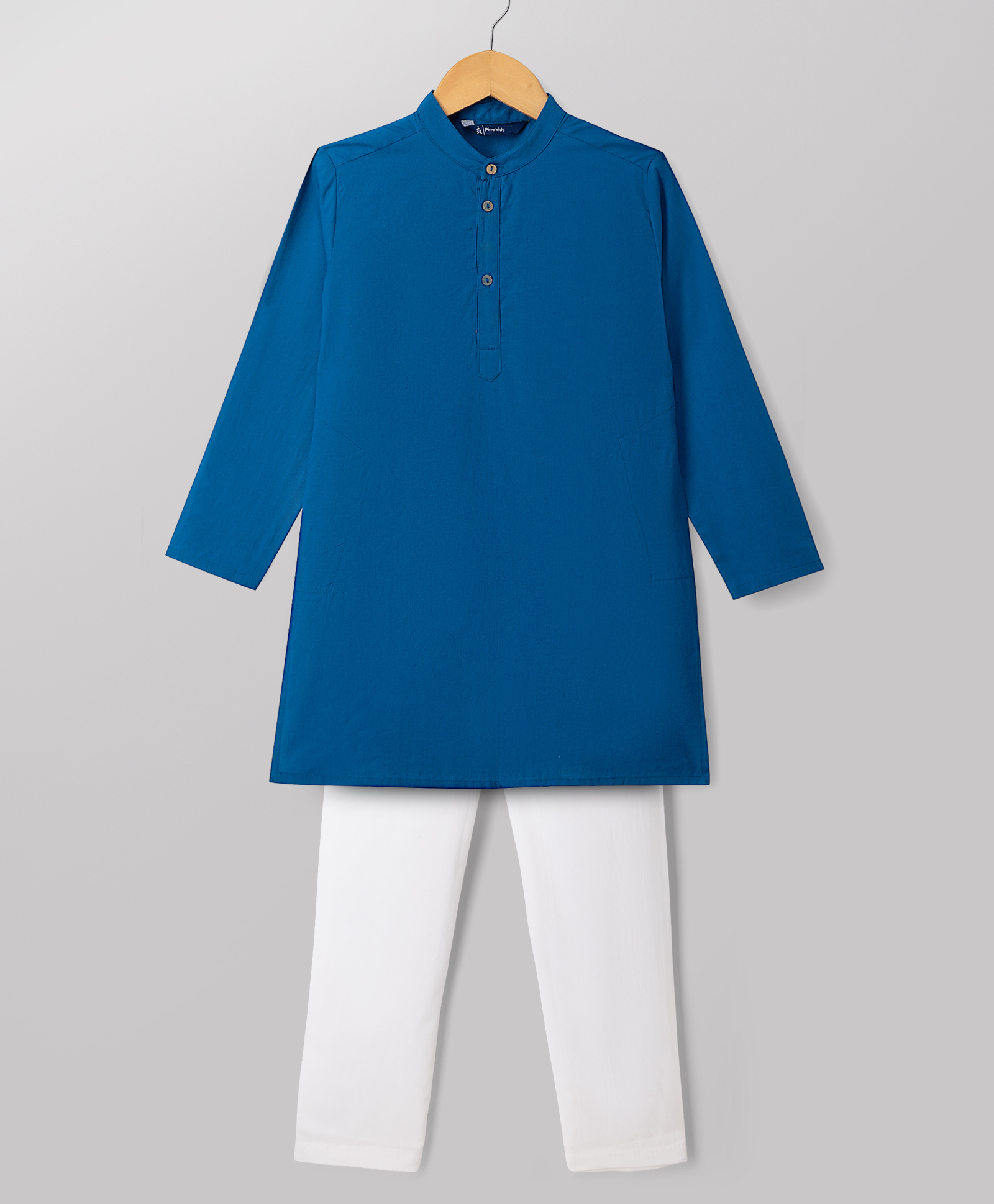 Pine Kids Cotton Woven Full Sleeves Solid Kurta Pyjama Set - Navy Blue-picture-29